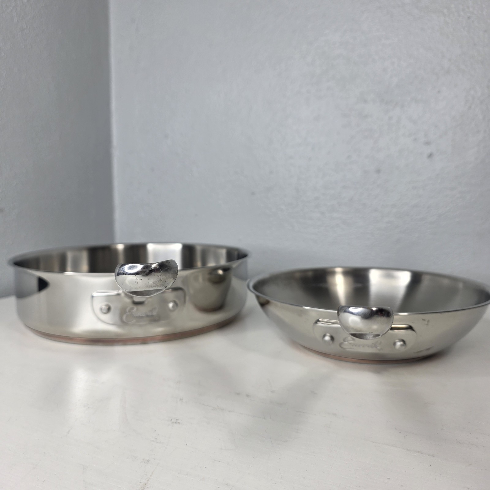 Emeril 8” & 10” Stainless Steel Copper Core Saute Fry Pans Set Of Two Preowned