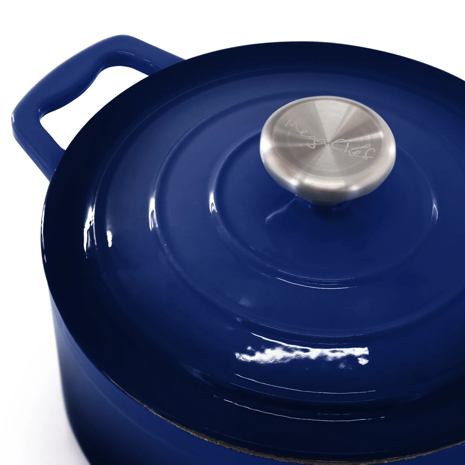 MegaChef 2.7 Quart Round Enameled Cast Iron Casserole in Gradient Dark Blue