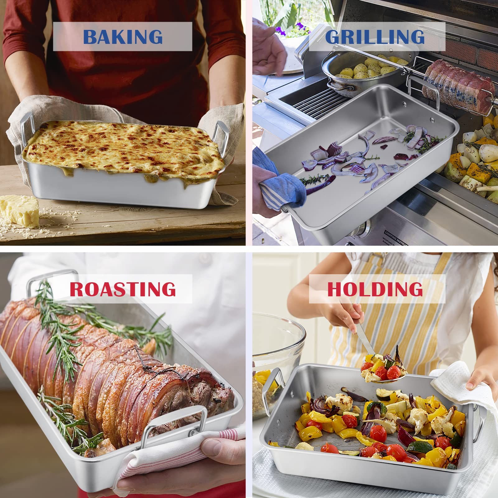Stainless Steel Roasting Pan With Rack 13.5in Lasagna Roaster Pan Baking Rack Vs