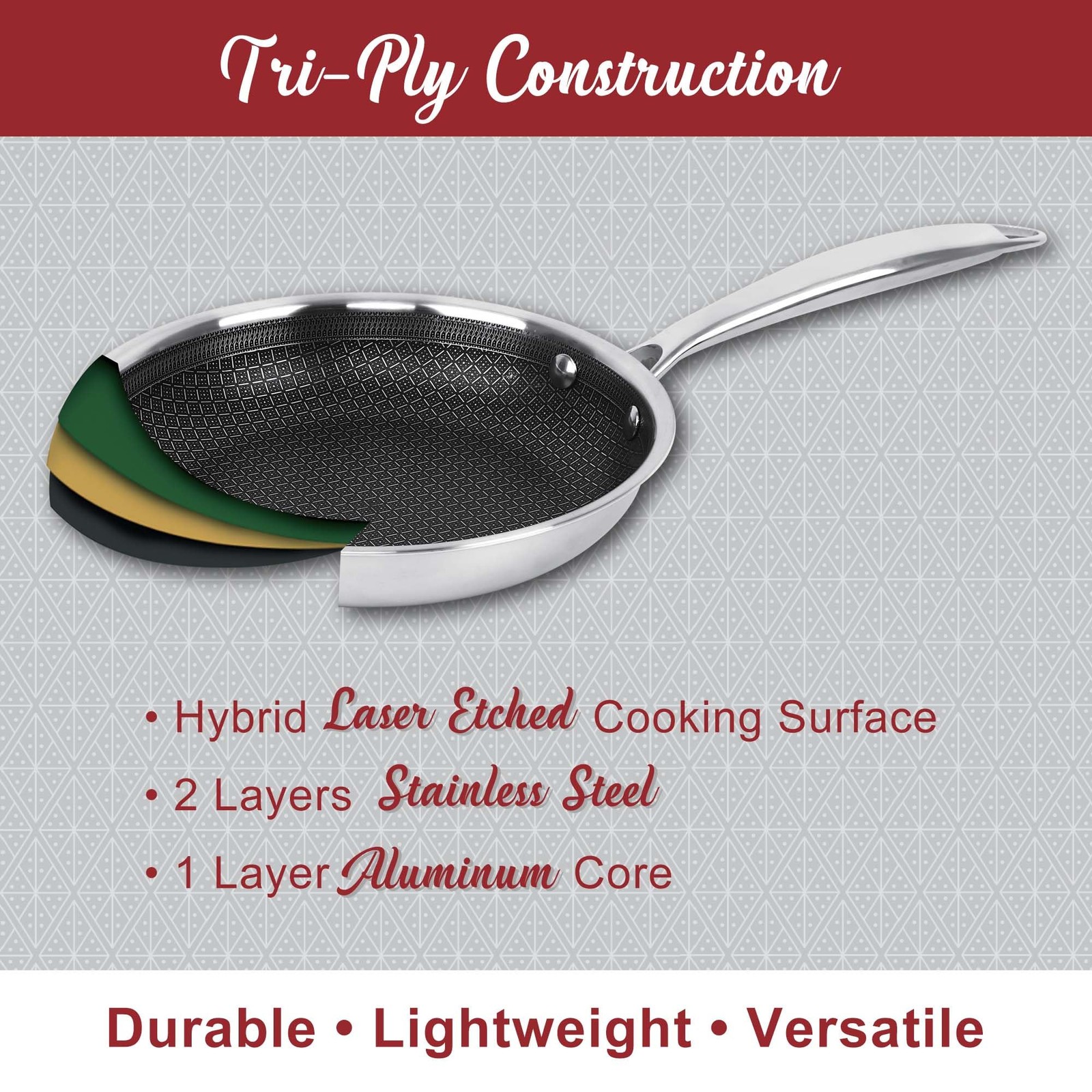 ™ Hybrid Nonstick 9.5 Inch Stainless Steel Frying Pan, Induction Fry Pan with…