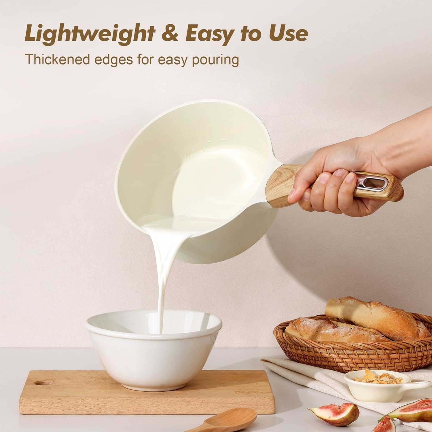 Ceramic Nonstick Sauce Pan with Lid, 1.5 Quart Small Saucepan, White Cooking …