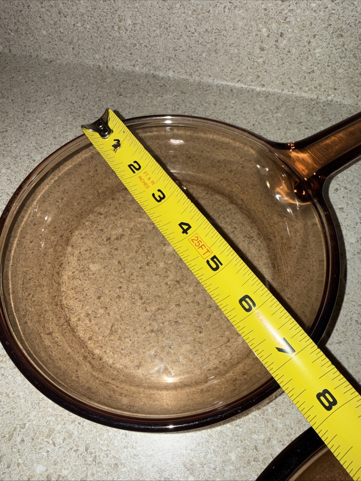2 -Corning Ware Visions Amber Pyrex Glass 10 & 7″ Waffle Bottom Fry Pan Skillet