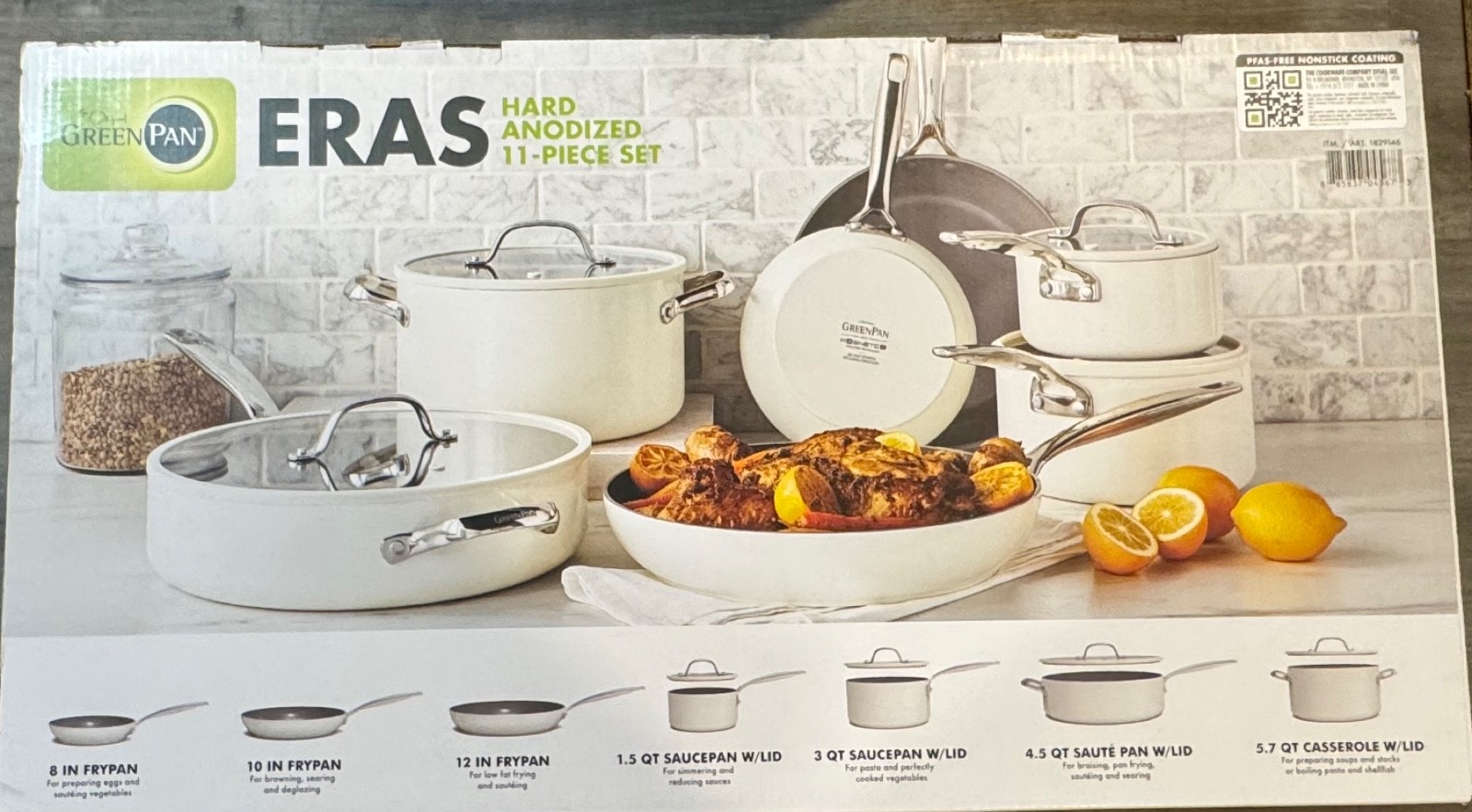 Brand New GreenPan Eras Ceramic Non-Stick 11-piece Cookware Set White