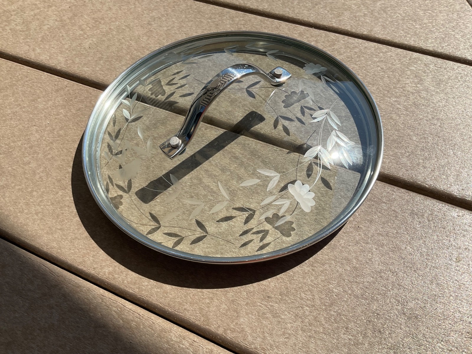 Princess House 8″ Replacement Lid Tempered Glass Stainless Steel Heritage Floral