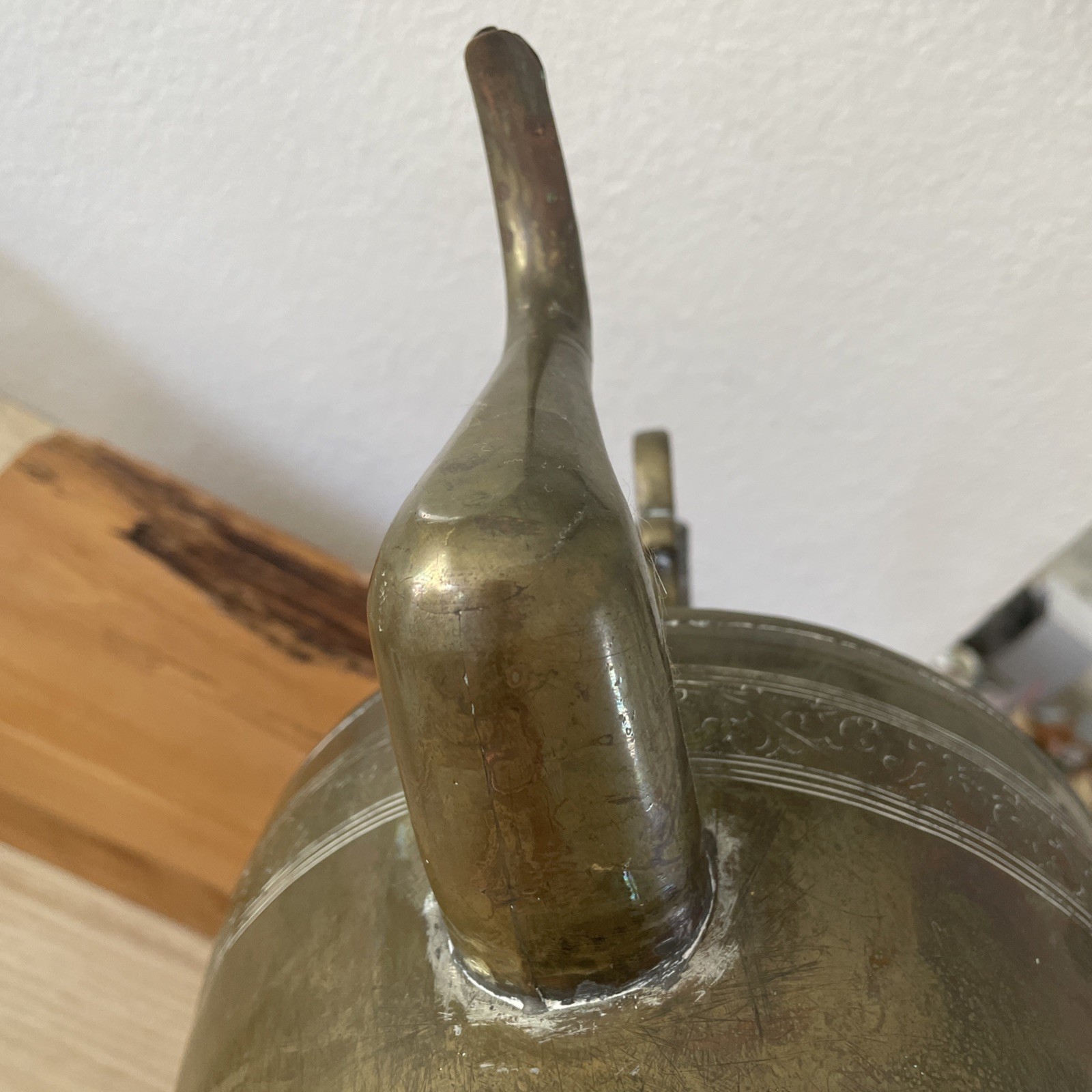 Kettle Teapot Early 20th Century French England Country Brass Sz L 11”H Engraved