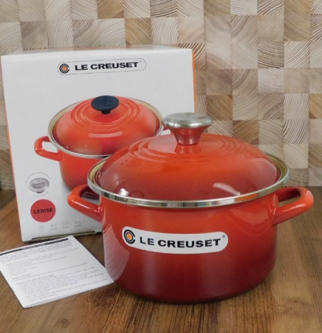 Le Creuset Enameled Steel 3.8 Quart Petite Stockpot, Cerise – New