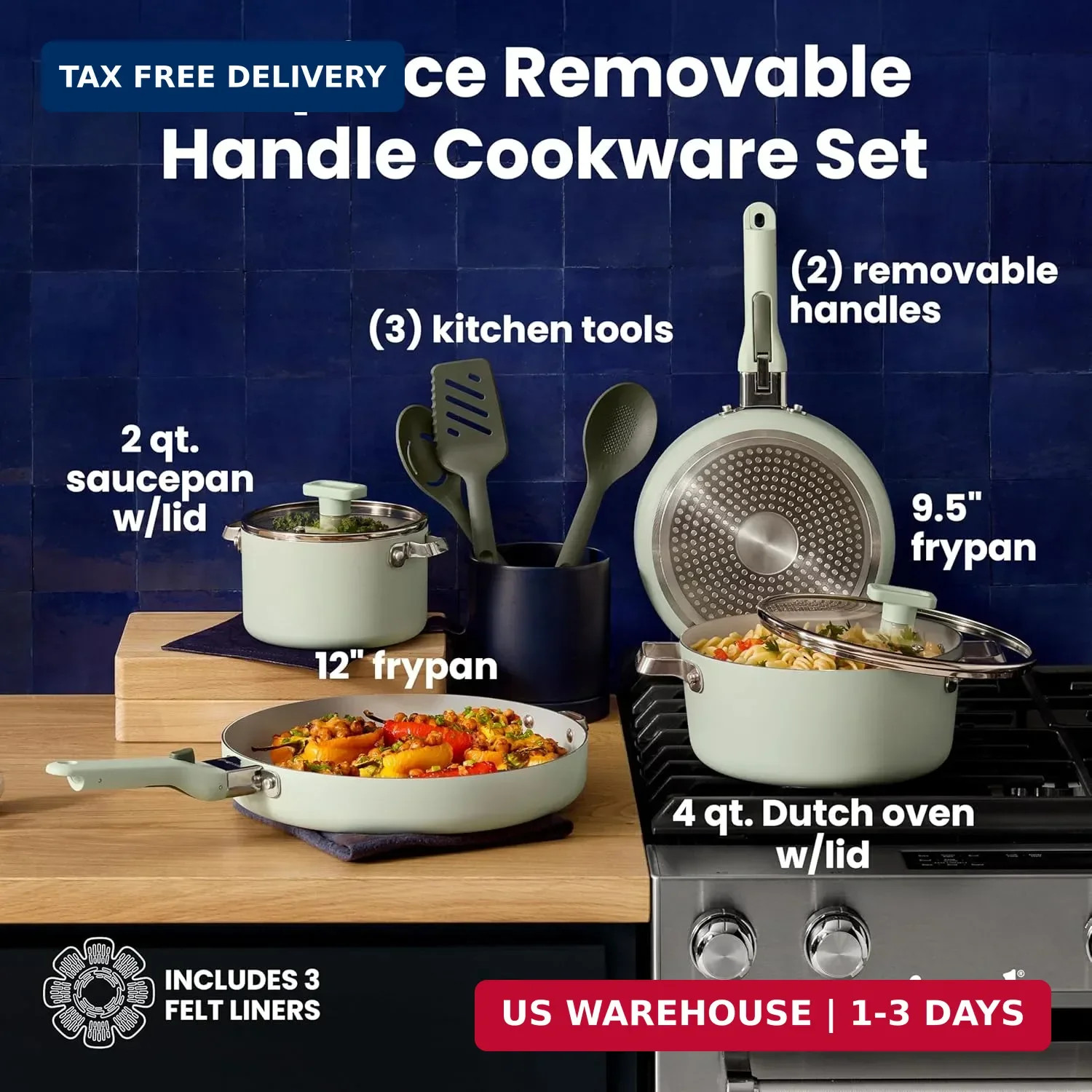 GoodCook Ceramic Cookware Set 14-Piece with Removable Handles, Nonstick Pots & P