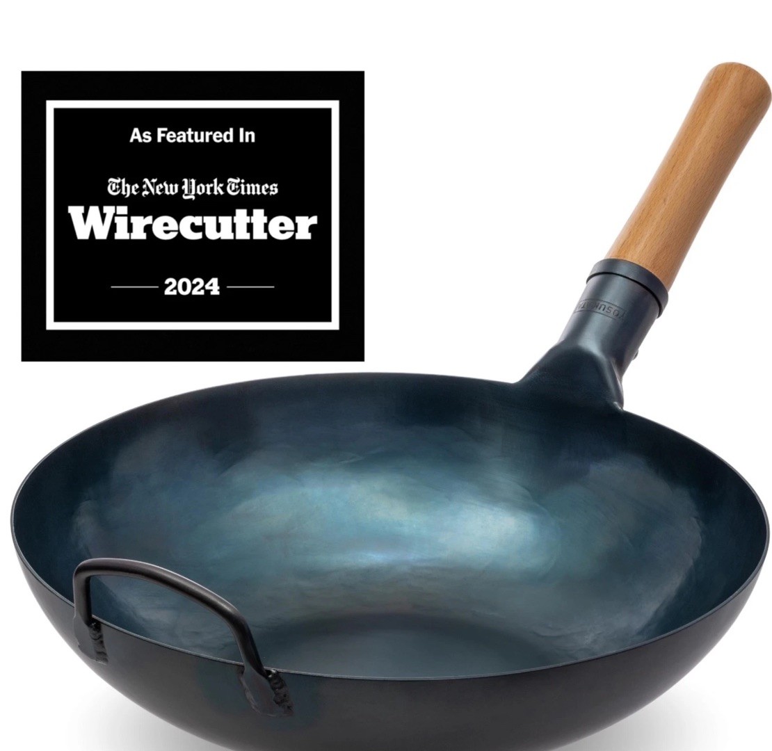 🏅YOSUKATA 13.5” Blue Carbon Steel Wok Pan Pre-Seasoned Flat Bottom Wok