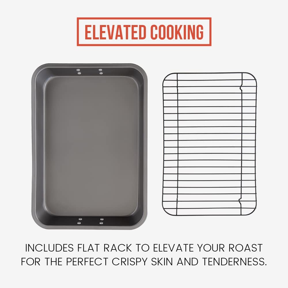 Nonstick Carbon Steel Large Roasting Pan with Rack, Turkey Roasting Pans for Ove