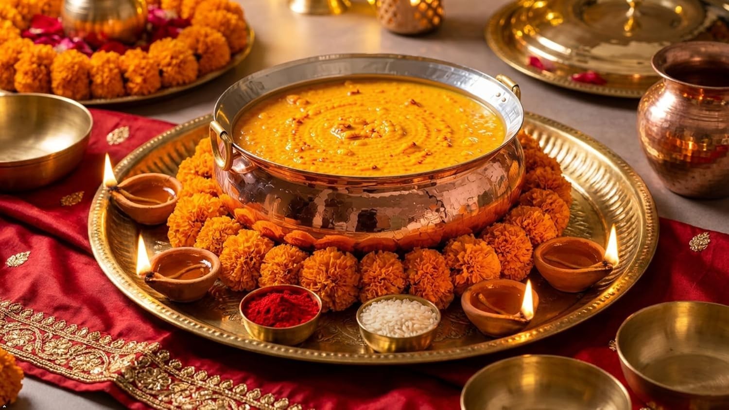 Copper Hammered Biryani Handi with Brass Lid, Tin-Coated Cooking Pot, 4 Liters