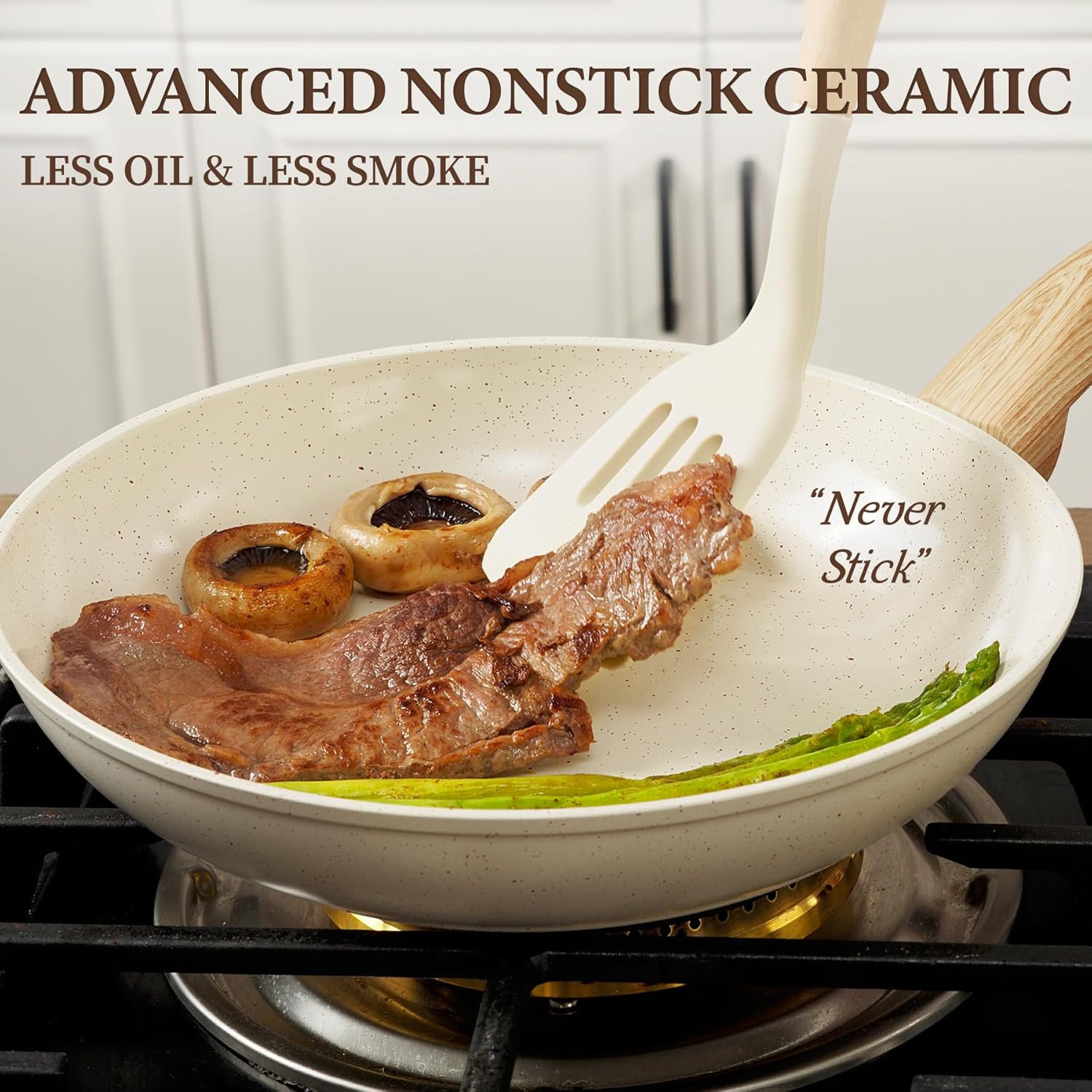 26Pcs Nonstick Ceramic Cookware Set with Utensils – Cream White