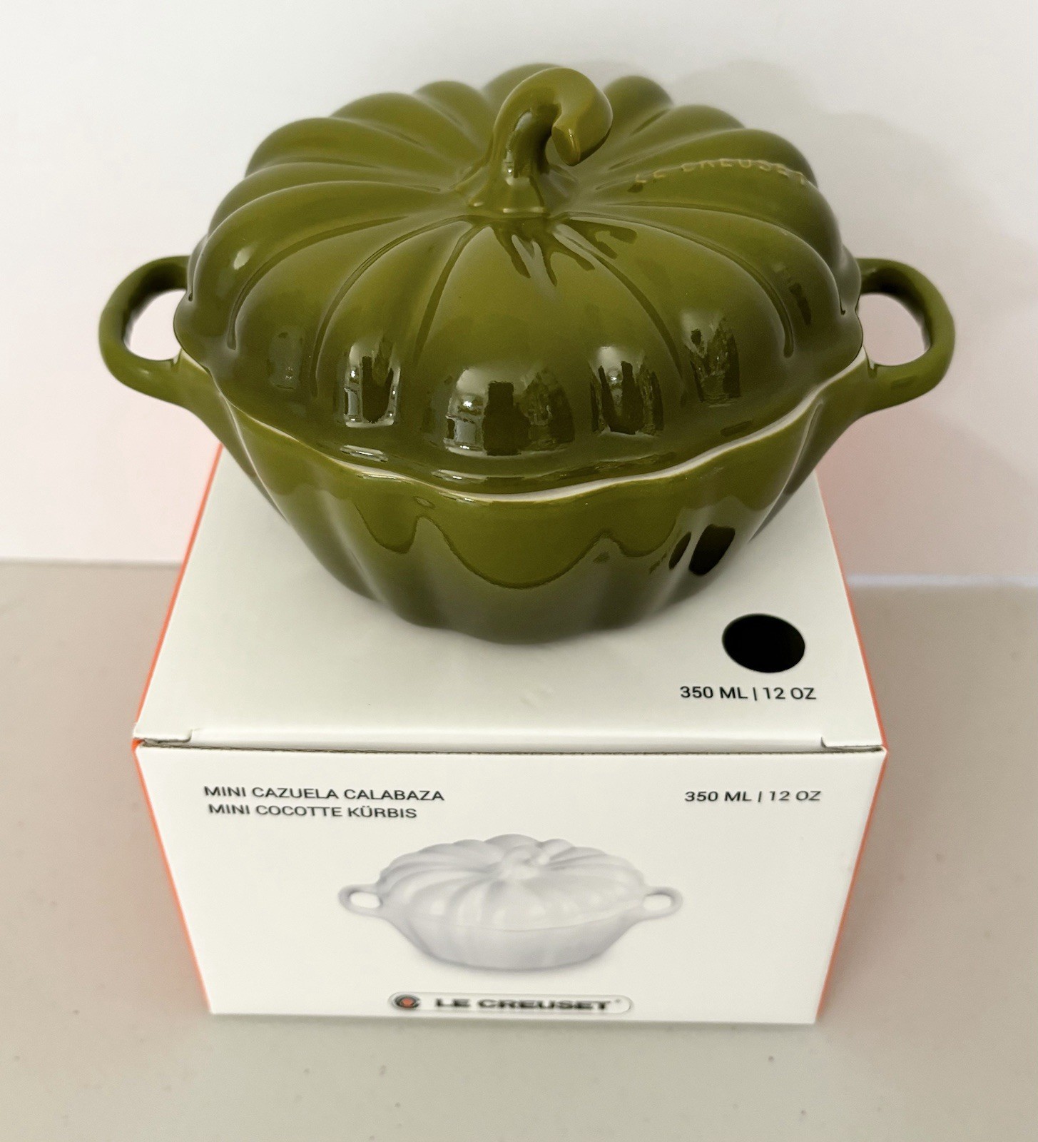 RARE Le Creuset Pumpkin Mini Cocotte Olive Green Thanksgiving 12oz 350ml – NEW