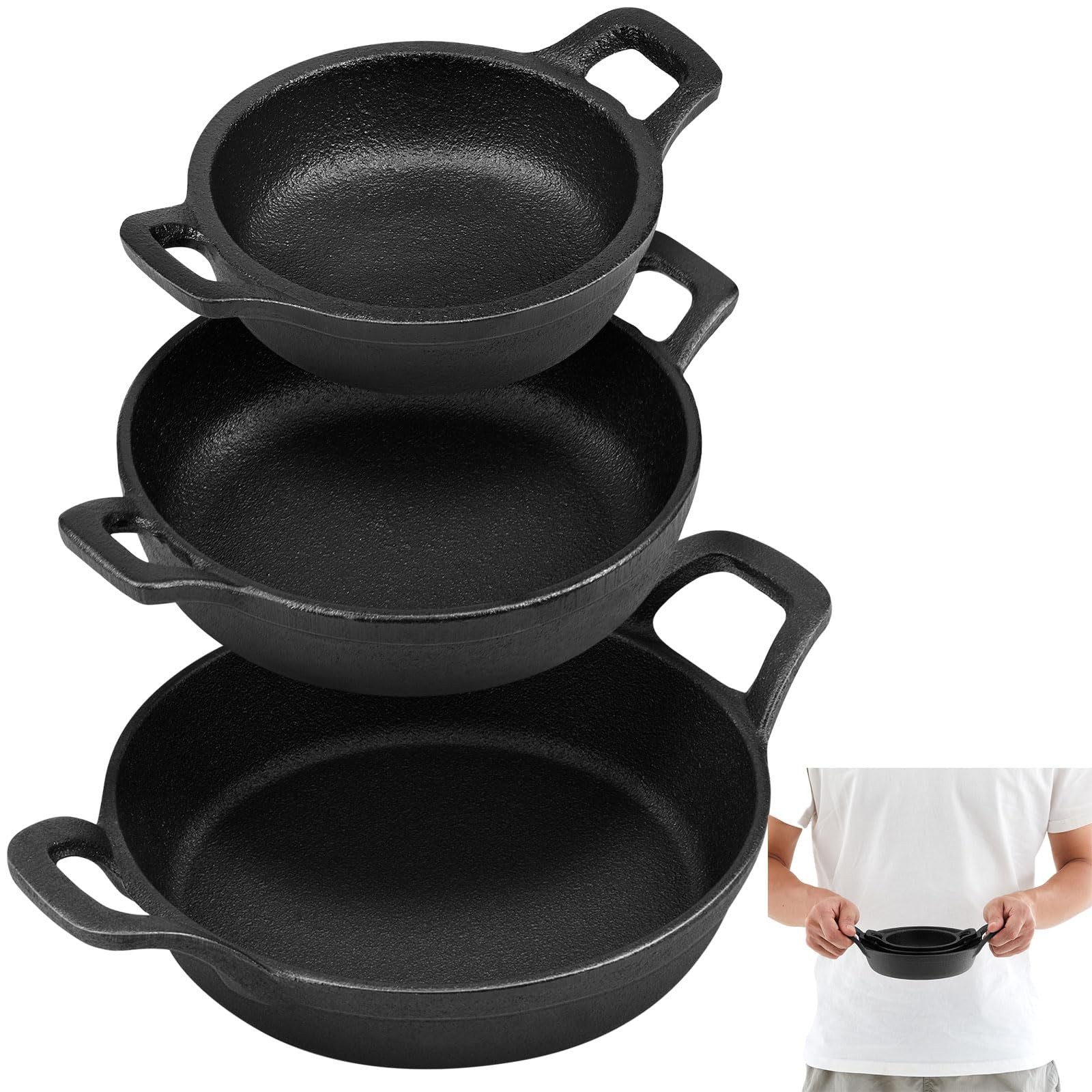 3 Piece Mini Cast Iron Skillet Set with Handles Pre-seasoned Small Cast Iron …