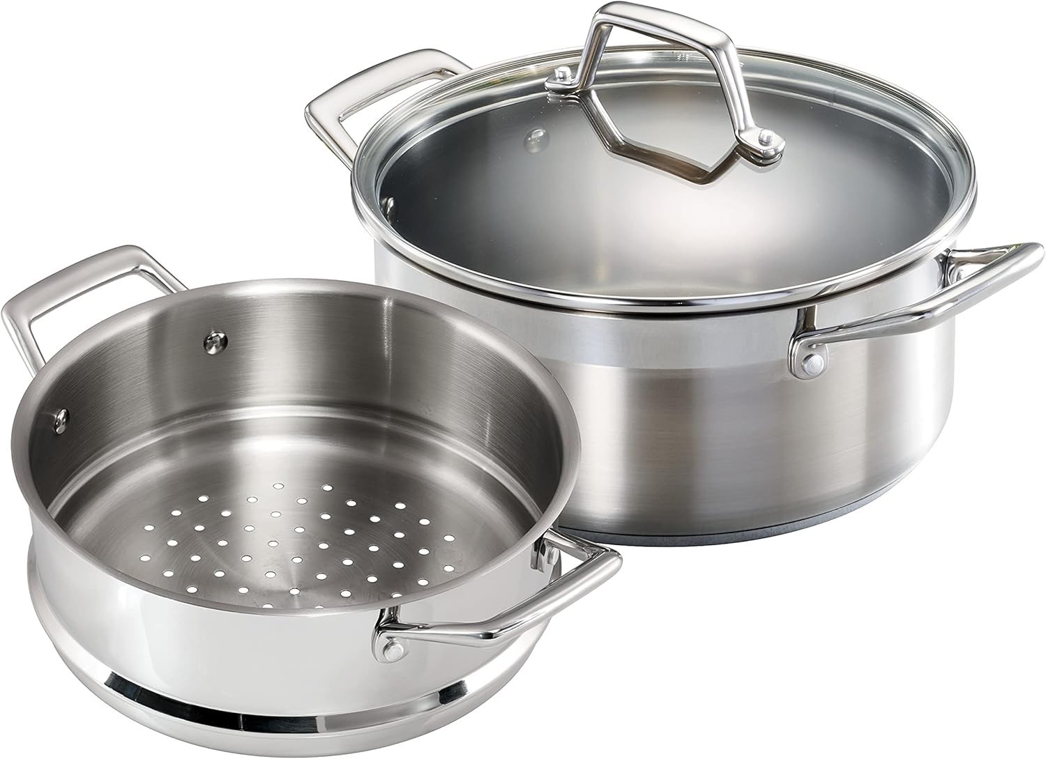 5-quart stainless steel steamer set dutch oven with steamer insert glass lid