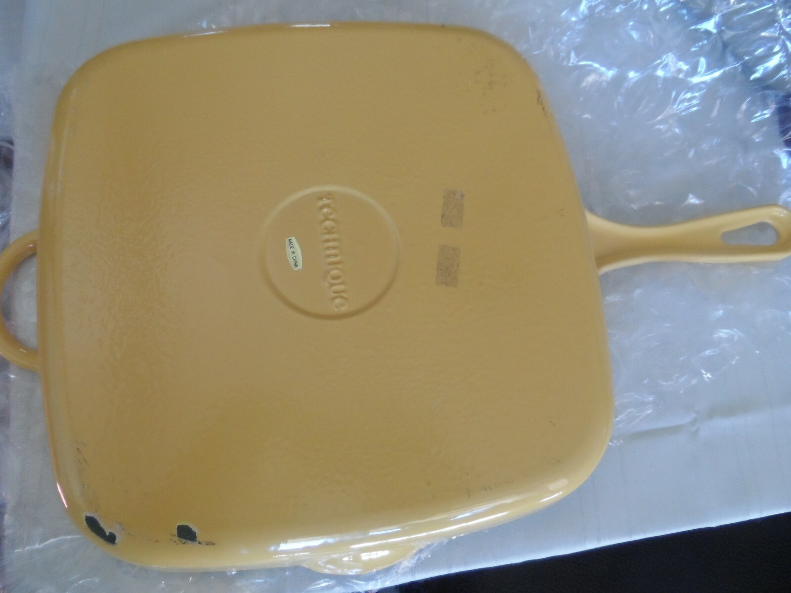 Technique Square Grill Skillet Enamel Cast Iron Cookware Bright Yellow 10″ x 10″