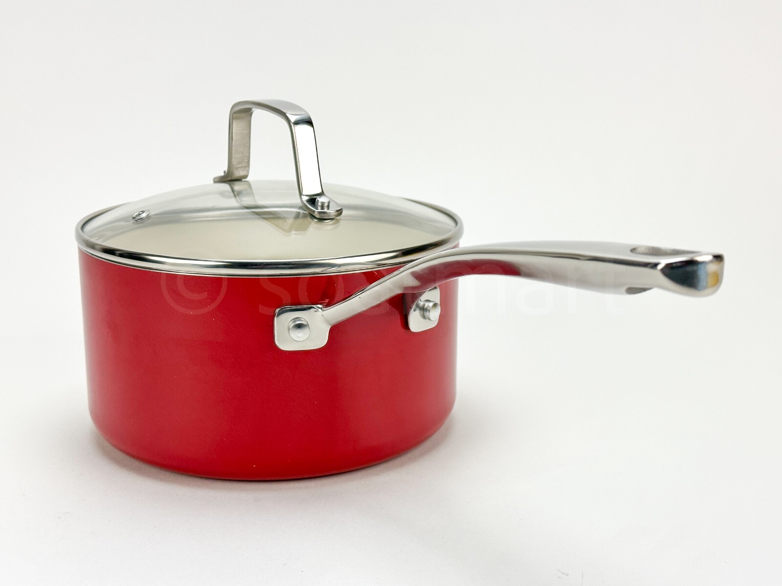 Martha Stewart 2.5-Qt Sauce Pan Hard-Enameled Aluminum Nonstick Cookware Red