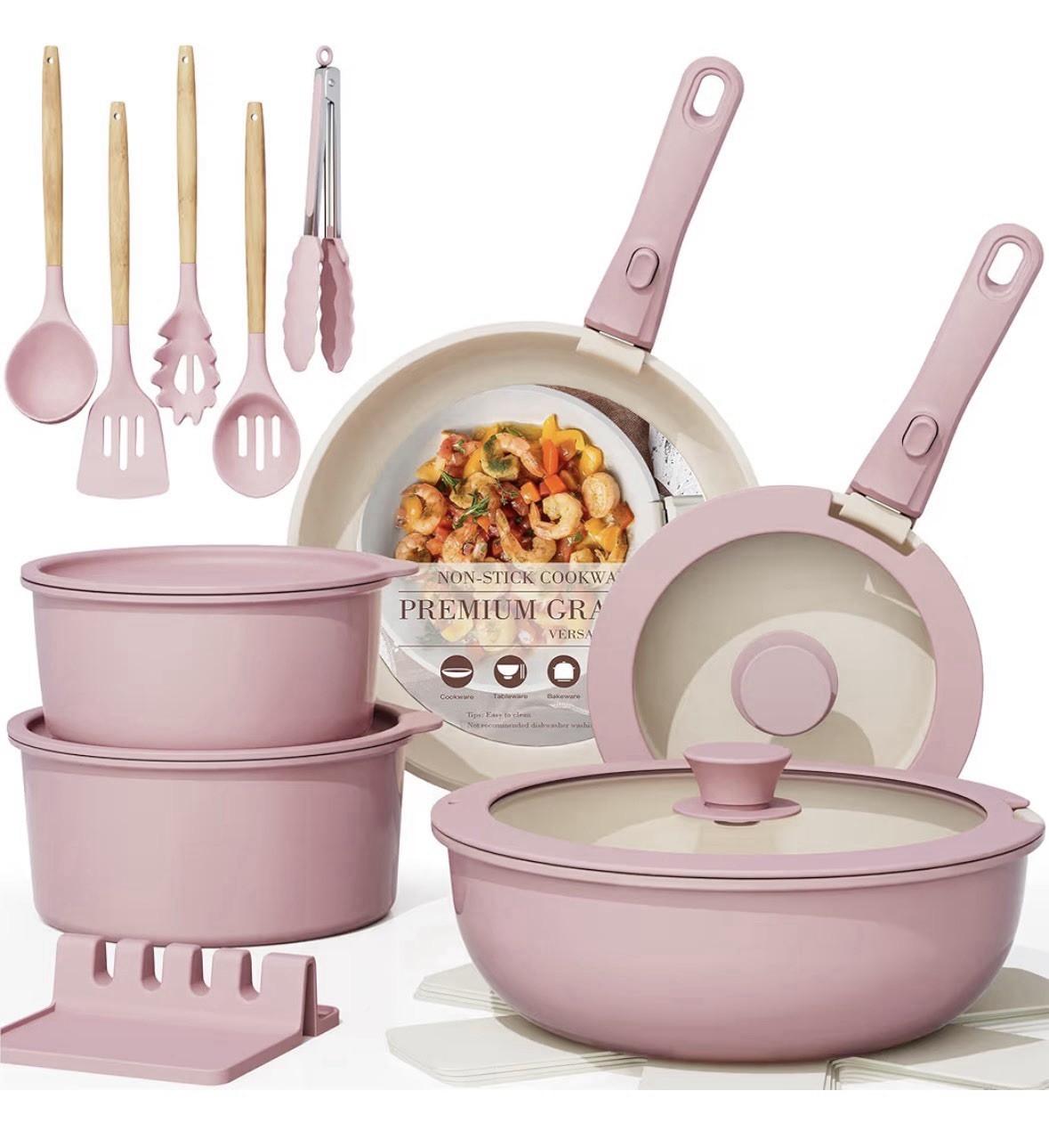Astercook 20-Piece Ceramic Pots and Pans Set, Nonstick Cookware Set Pink