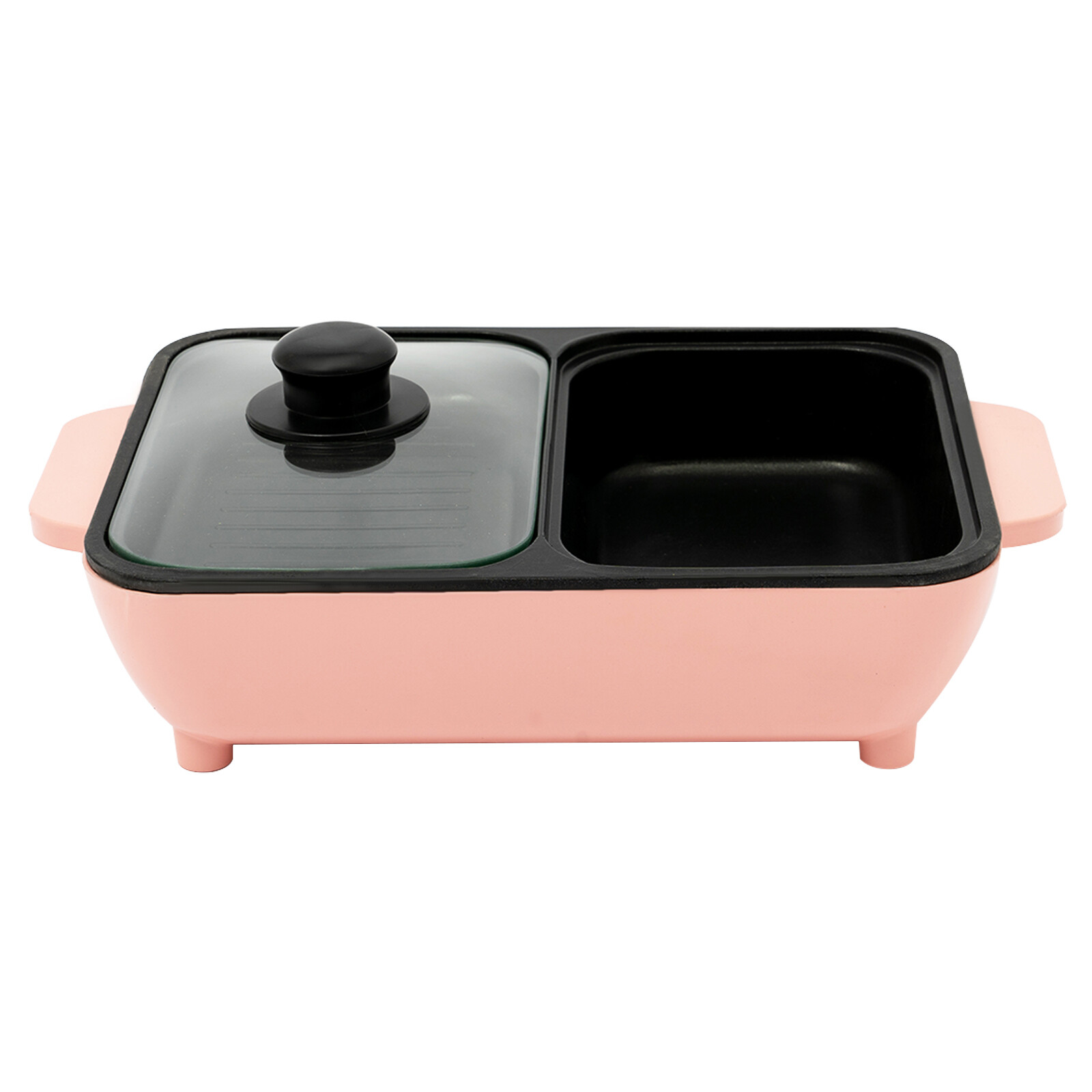 Portable Electric 2in1 Hot Pot Dual Temp Control Grill Non-Stick Teppanyaki Pan