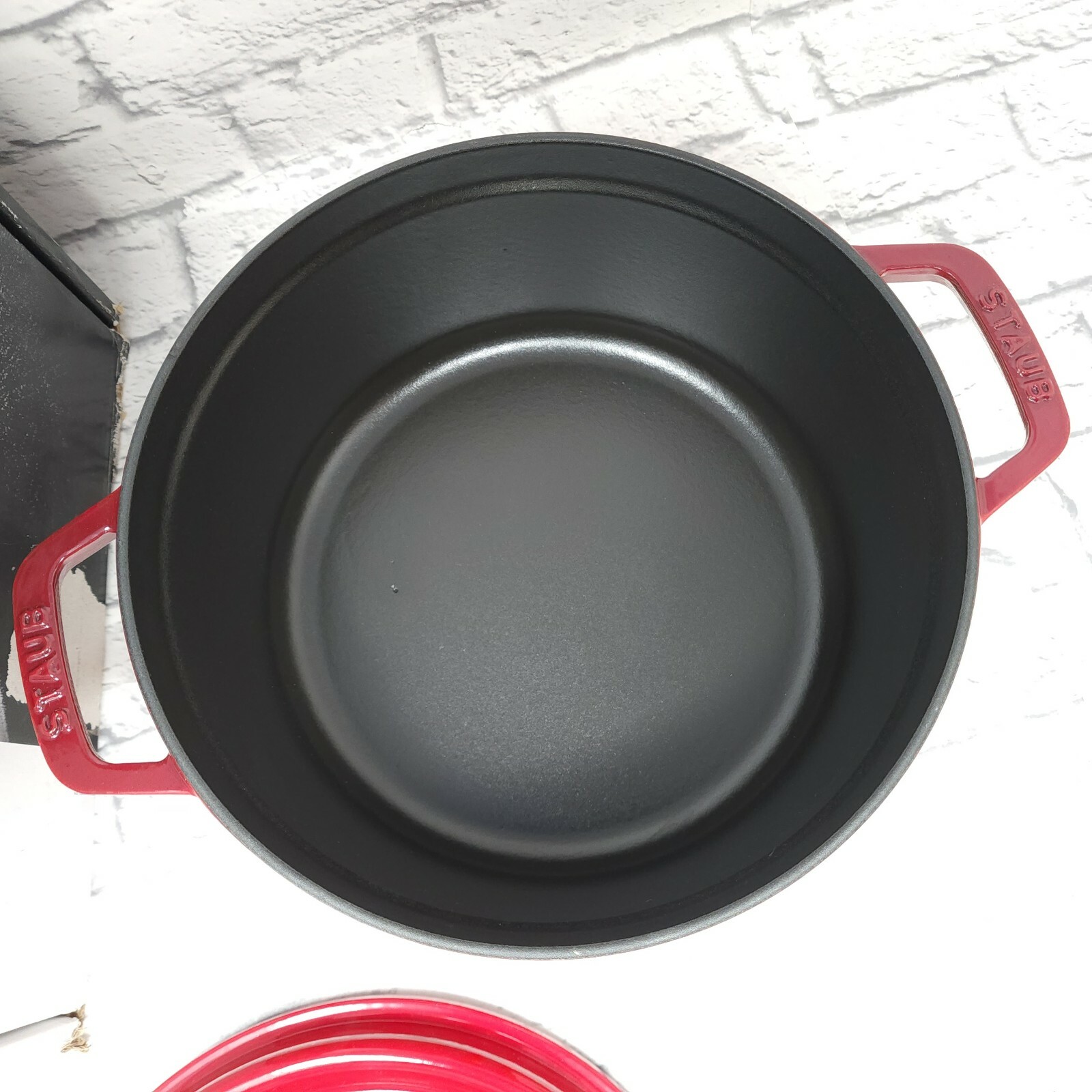 Staub 4 Quart Round Enameled Cast Iron Cocotte, Red Cherry