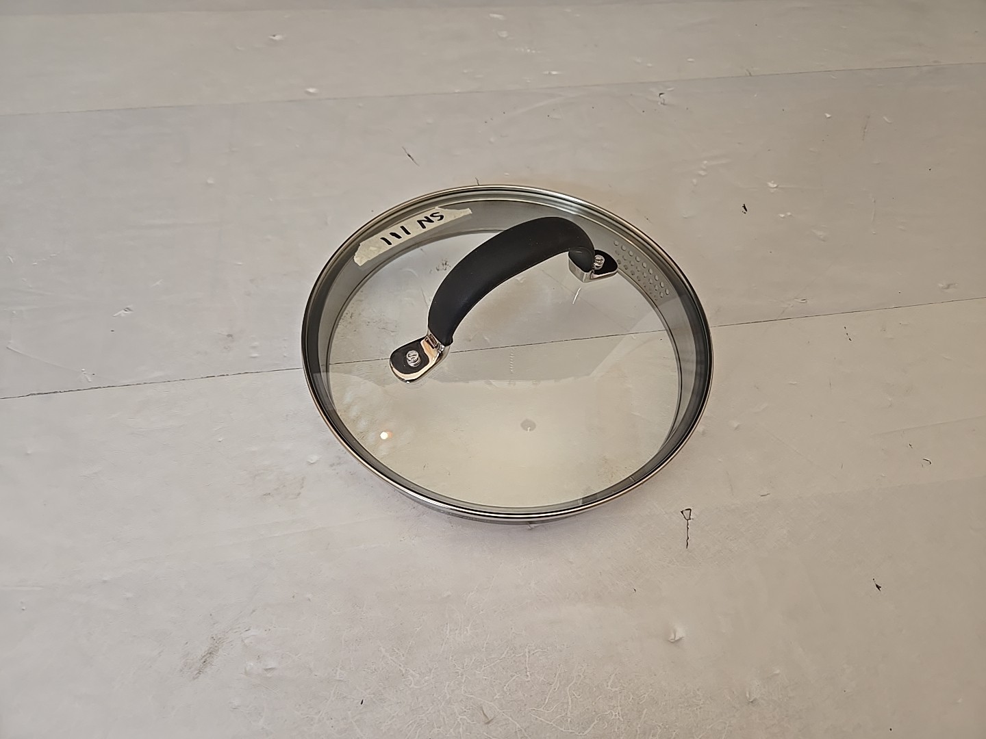 8 1/4″ (Outer Rim) Lid Pan/Skillet Top Glass Side Strainer Gray Handle SN 111