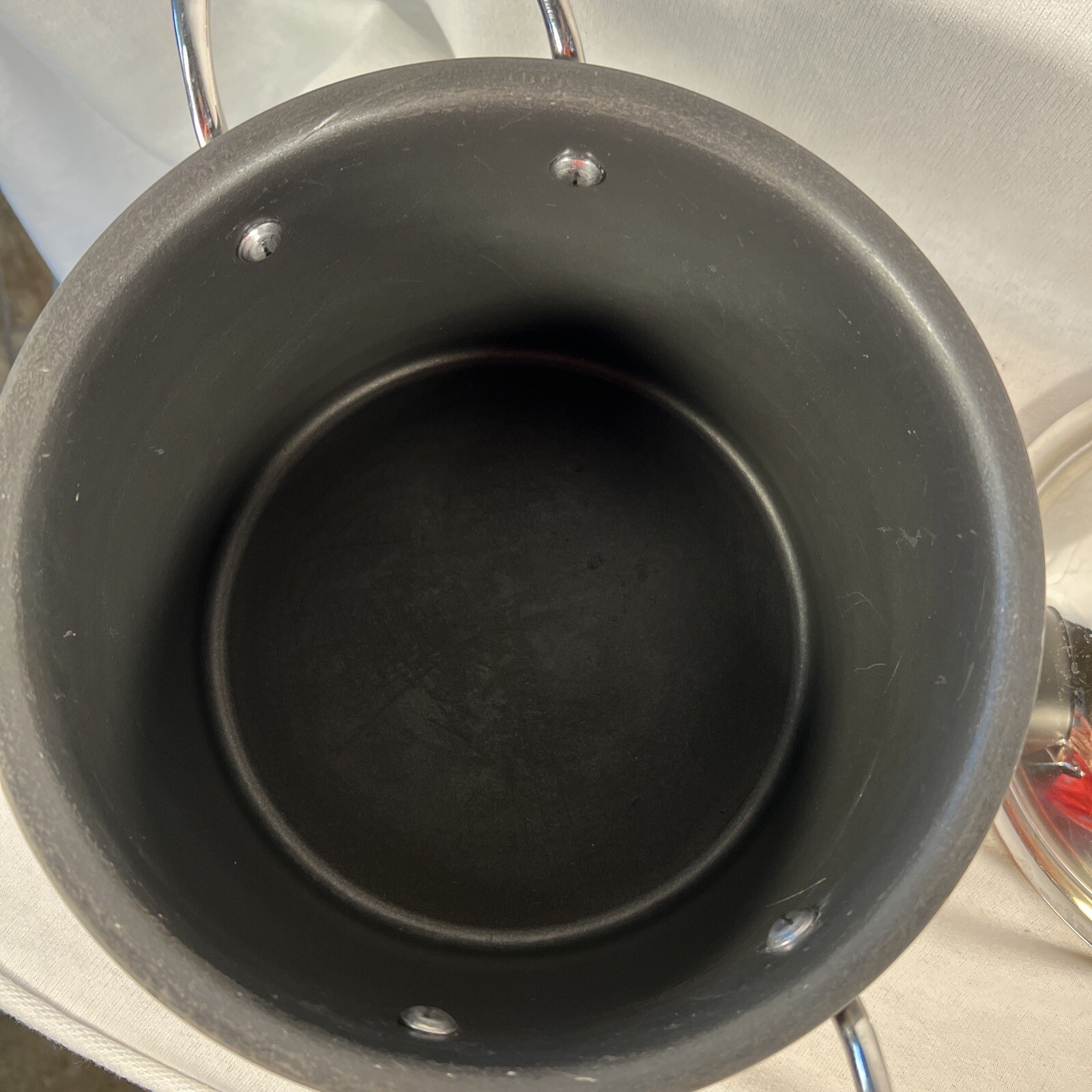 Emeril All Clad 6 Qt Anodized Stock Pot Pan w/Stainless Lid Cover 9-3/8” X 6.25”