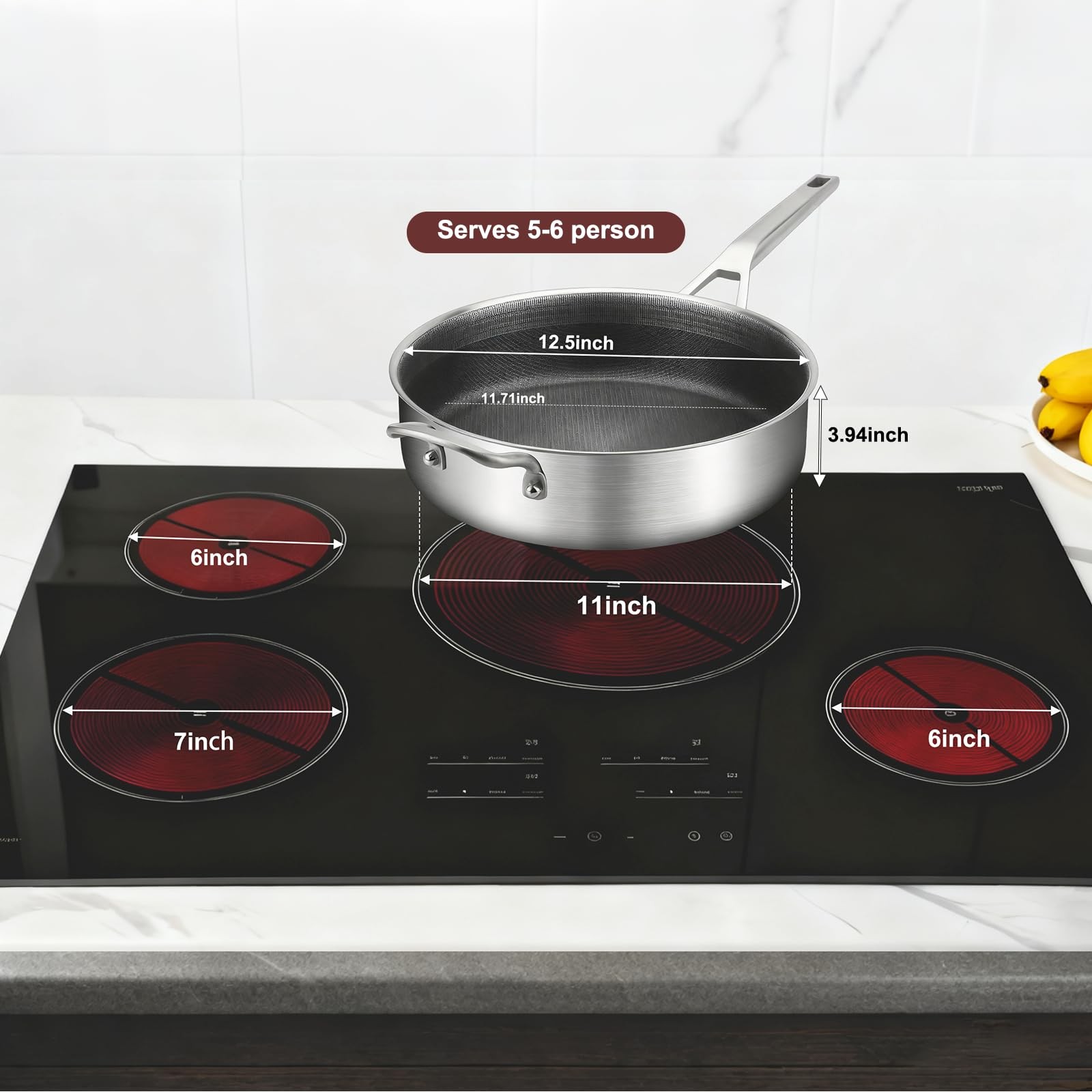 Yeksum 7 Quarts Saute Pan Lids Nonstick 12 Inch Deep Frying Pan Tri-Ply Large