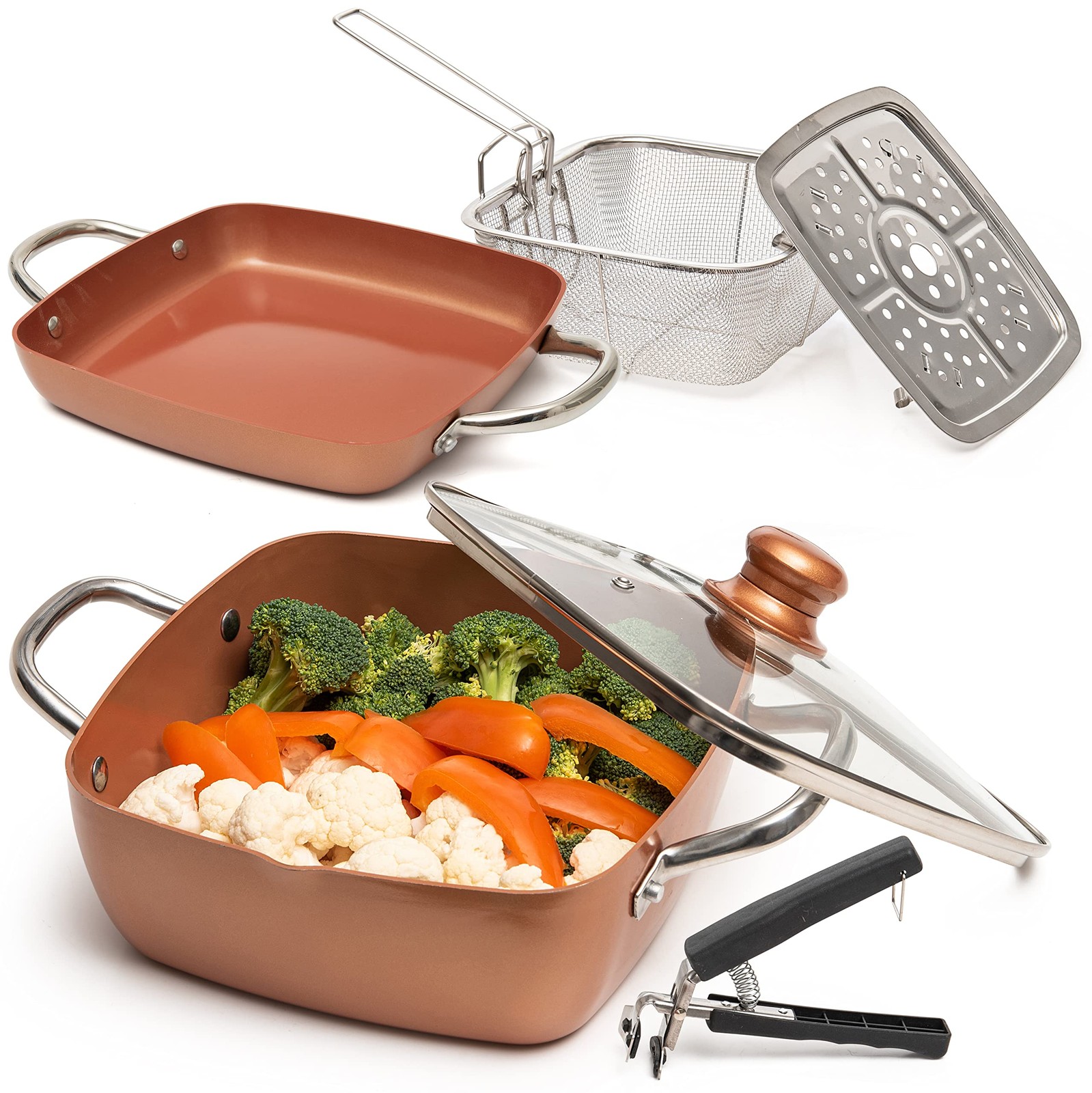 Moss & Stone 6 Pcs Copper Chef Cookware Non Stick Deep Frying Pan 9.5″ x 3.5″…