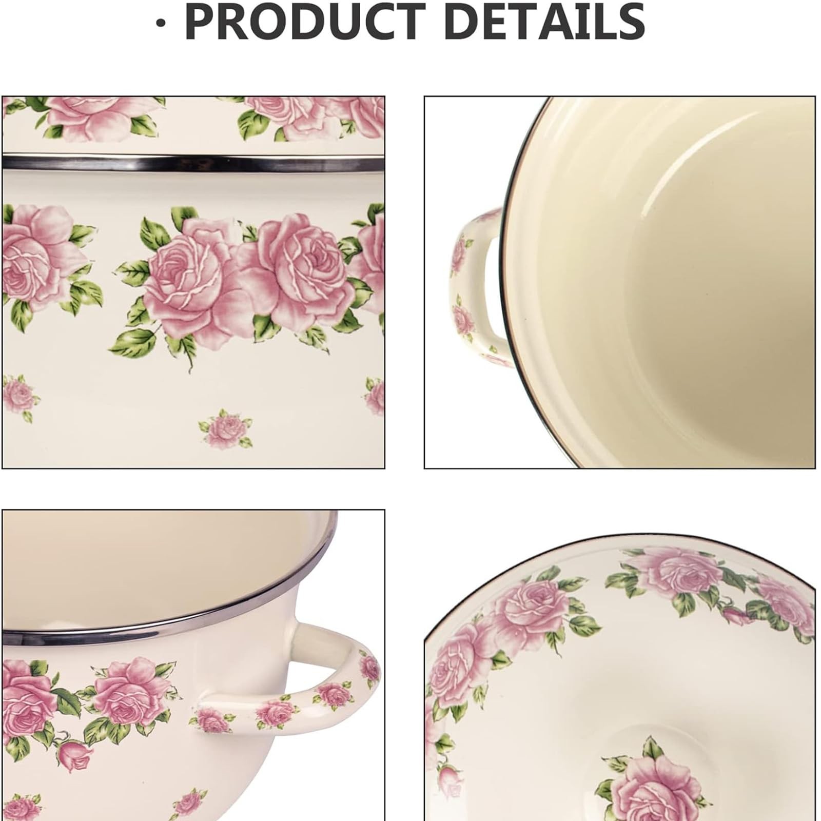 Retro Flower Enamel Stockpot with Lid,Stockpots for Cooking Pink -5QT