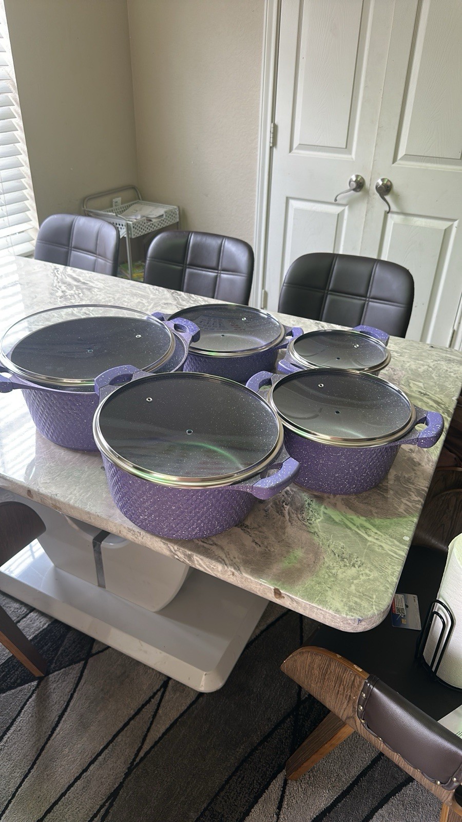 Purple Aluminum Non-Stick Casserole Pot Set, 5-Piece, Electric/Gas/Induction