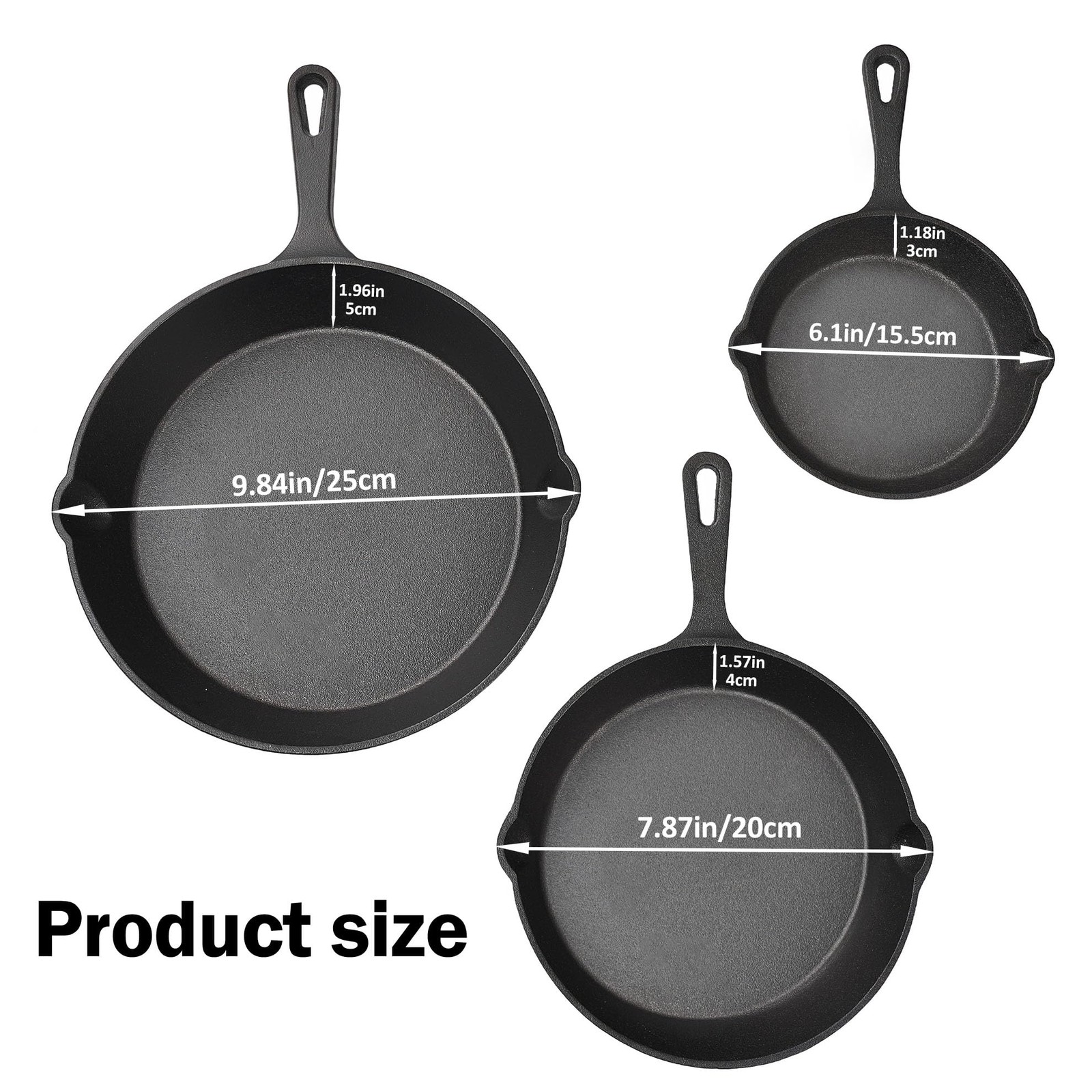 Pre-Seasoned Cast Iron Cookware Set 3 Piece Frying Pans for Grill Camping