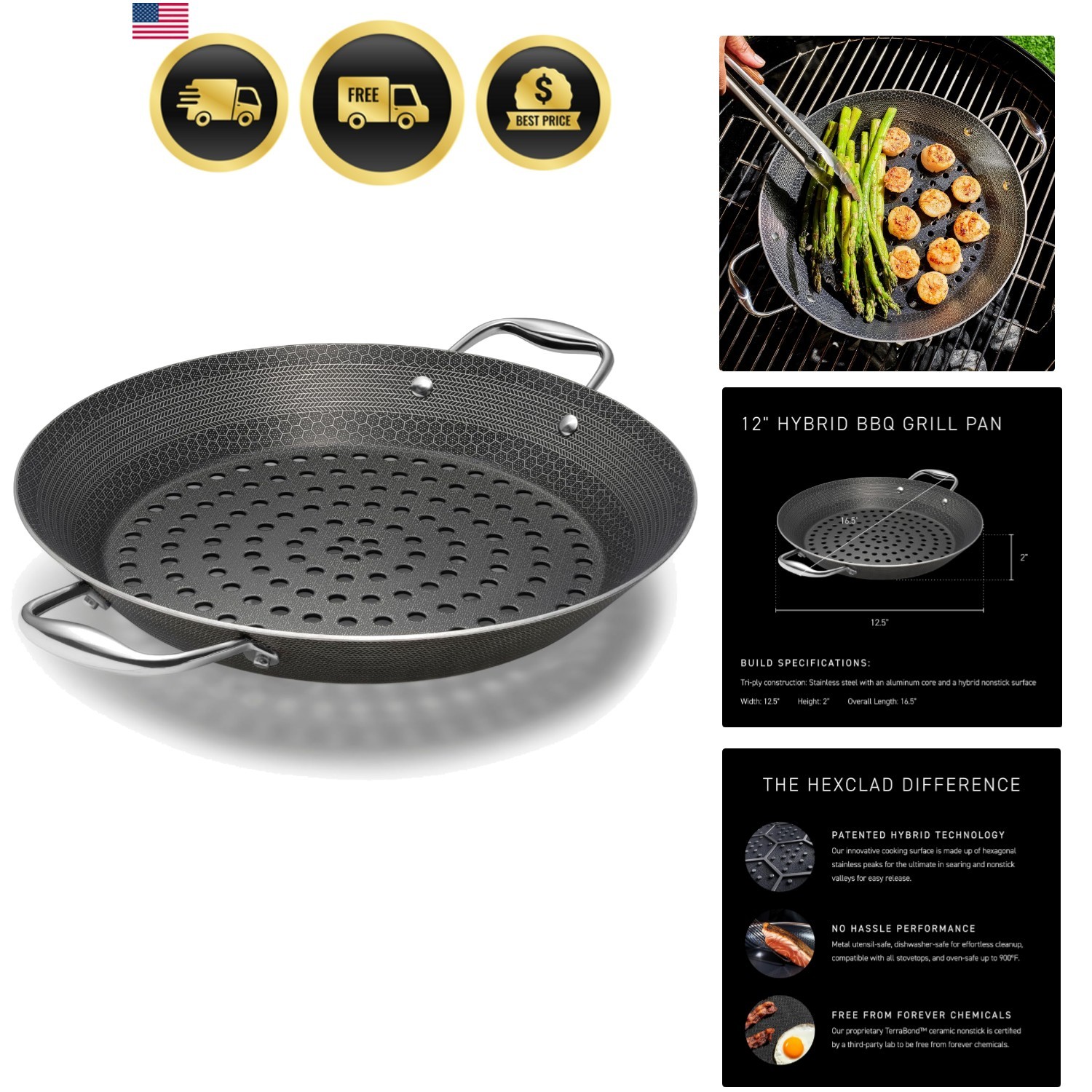 Hybrid Nonstick BBQ Grill Pan, Dishwasher-Friendly, BBQ and Oven-Safe Up to 9…