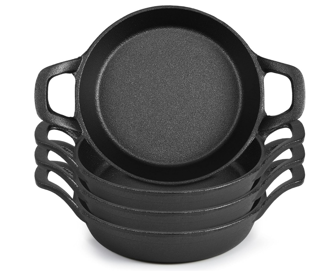Mini Cast Iron Skillets 6.3X6.3X1.5 Inch Pan Small Ramekin Set Black Casserole