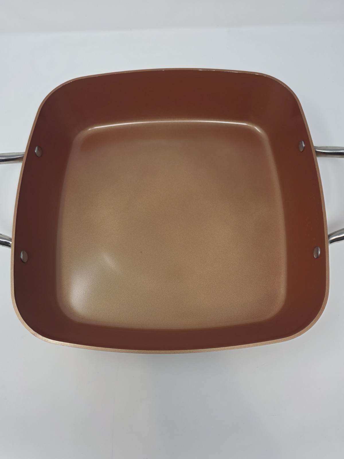 New Copper Chef 12″ Square Deep Fry Pan Skillet w/ Glass Lid Rack Recipe Book
