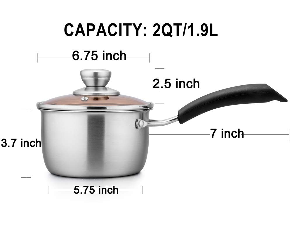 TeamFar Saucepan with Lid, 2 qt Sauce Cooking Pot Milk Pan Stainless Steel, P…