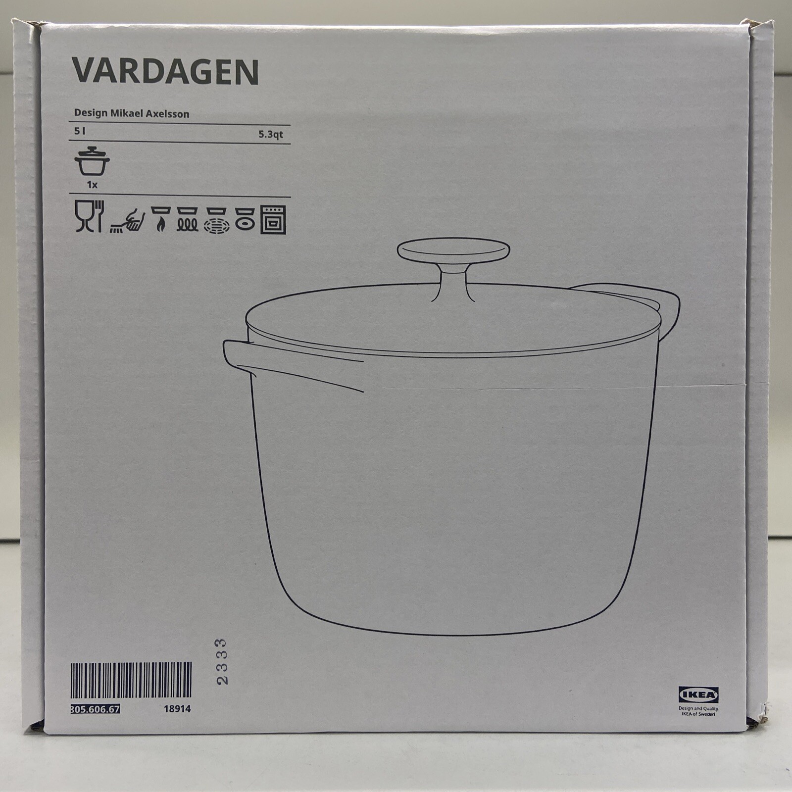 Brand New IKEA VARDAGEN Cast-Iron Matte Black Pot Lid 5 l (5.3 qt) 805.606.67