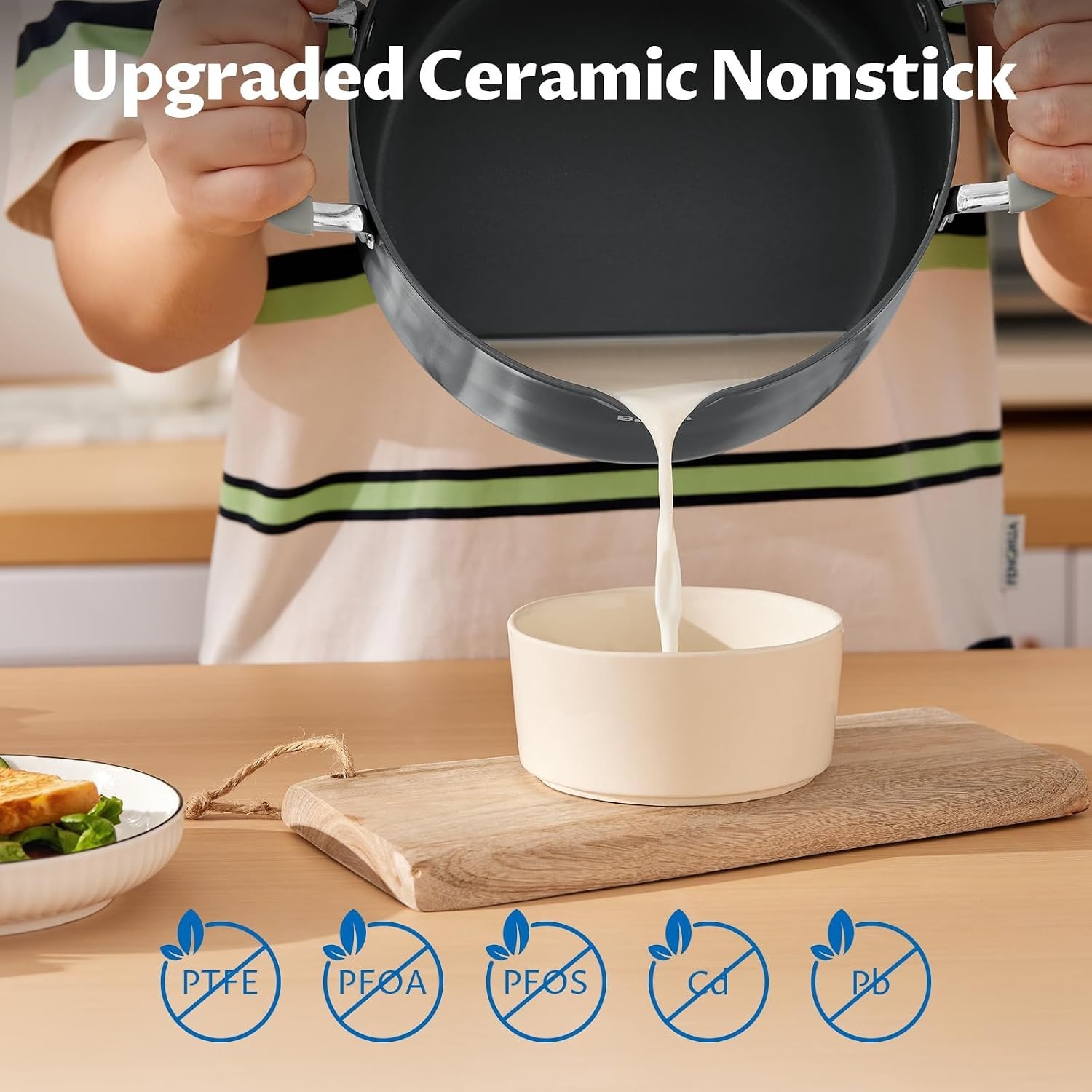 6 Quart Ceramic Non Stick Stock Pot with Strainer Lid & Pour Spout | PFAS-Fre…