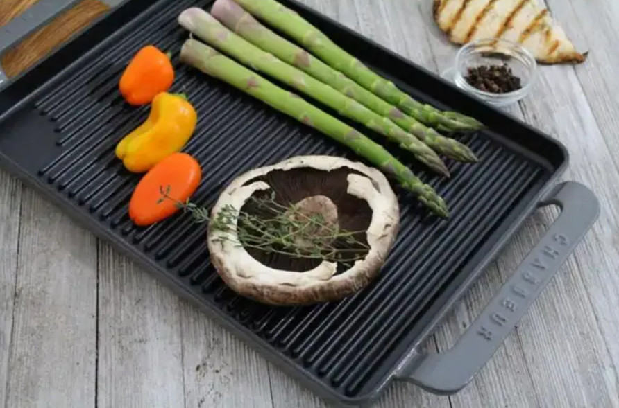 14-Inch Enameled Cast Iron Rectangular Grill Pan Caviar Gray