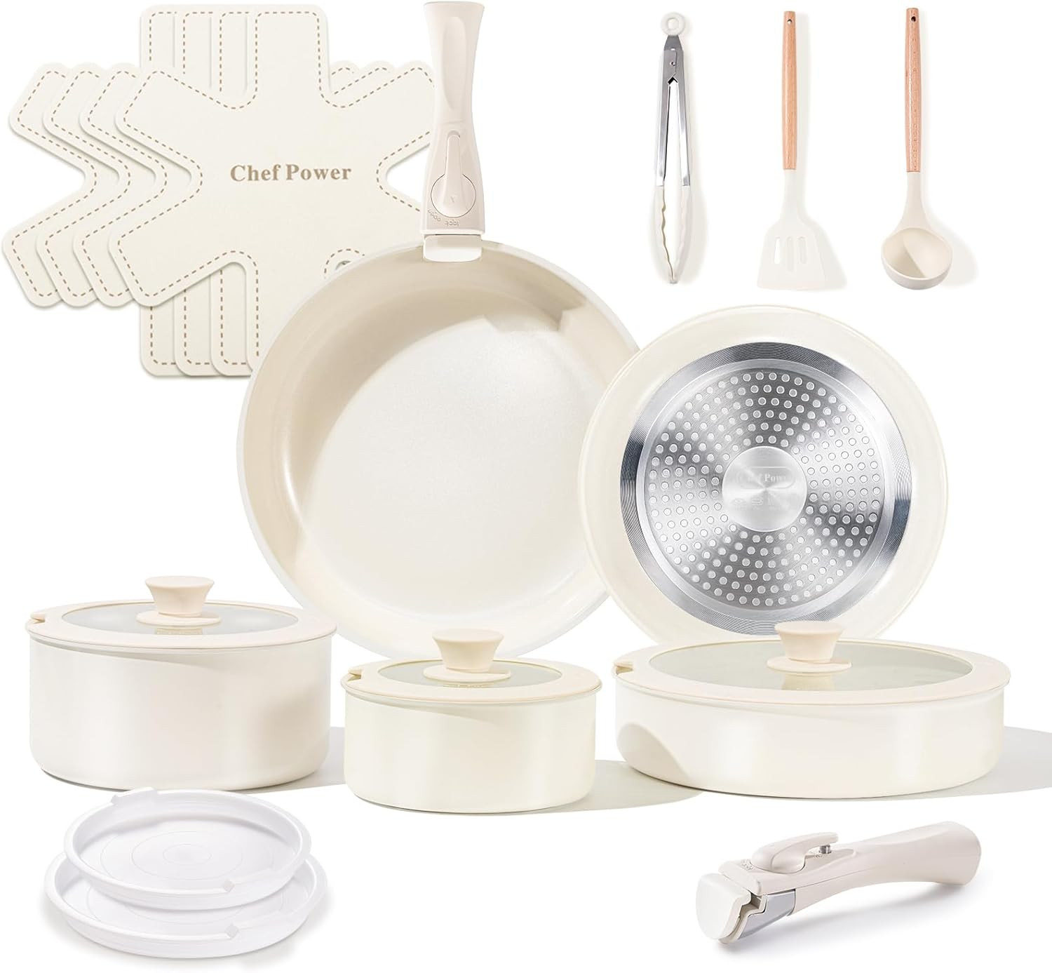 Juego de utensilios de cocina de cerámica Chef Power no tóxicos con asas desmont