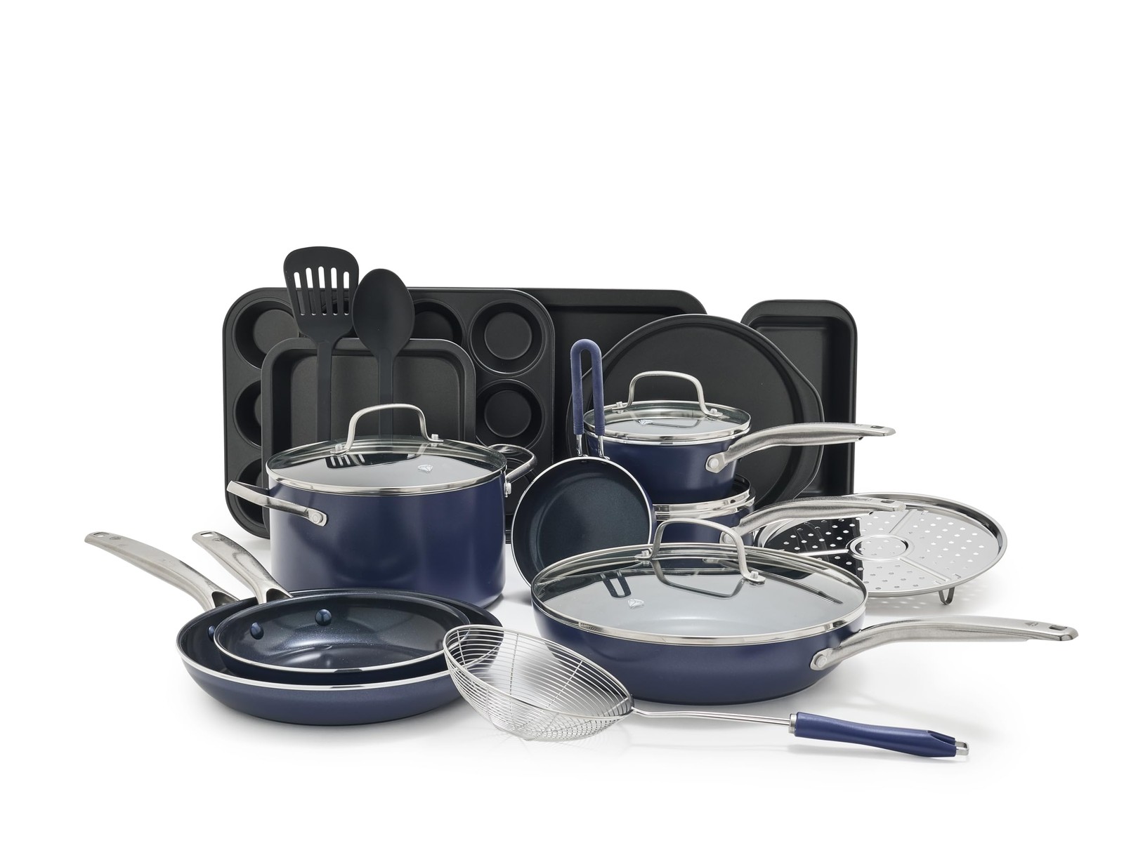 Blue Diamond 20 Piece Nonstick Cookware Set Diamond Ceramic Utensil Safe Non