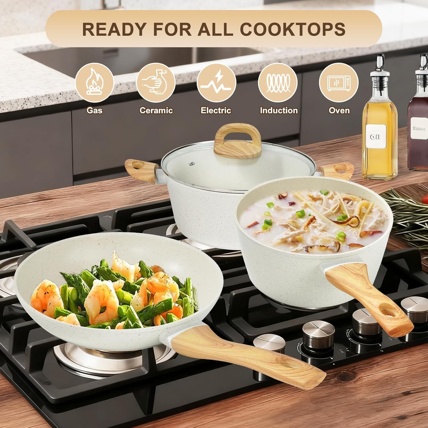 Nonstick Cookware Sets 25 Pcs Induction Ceramic Non-Toxic Pots & Pans