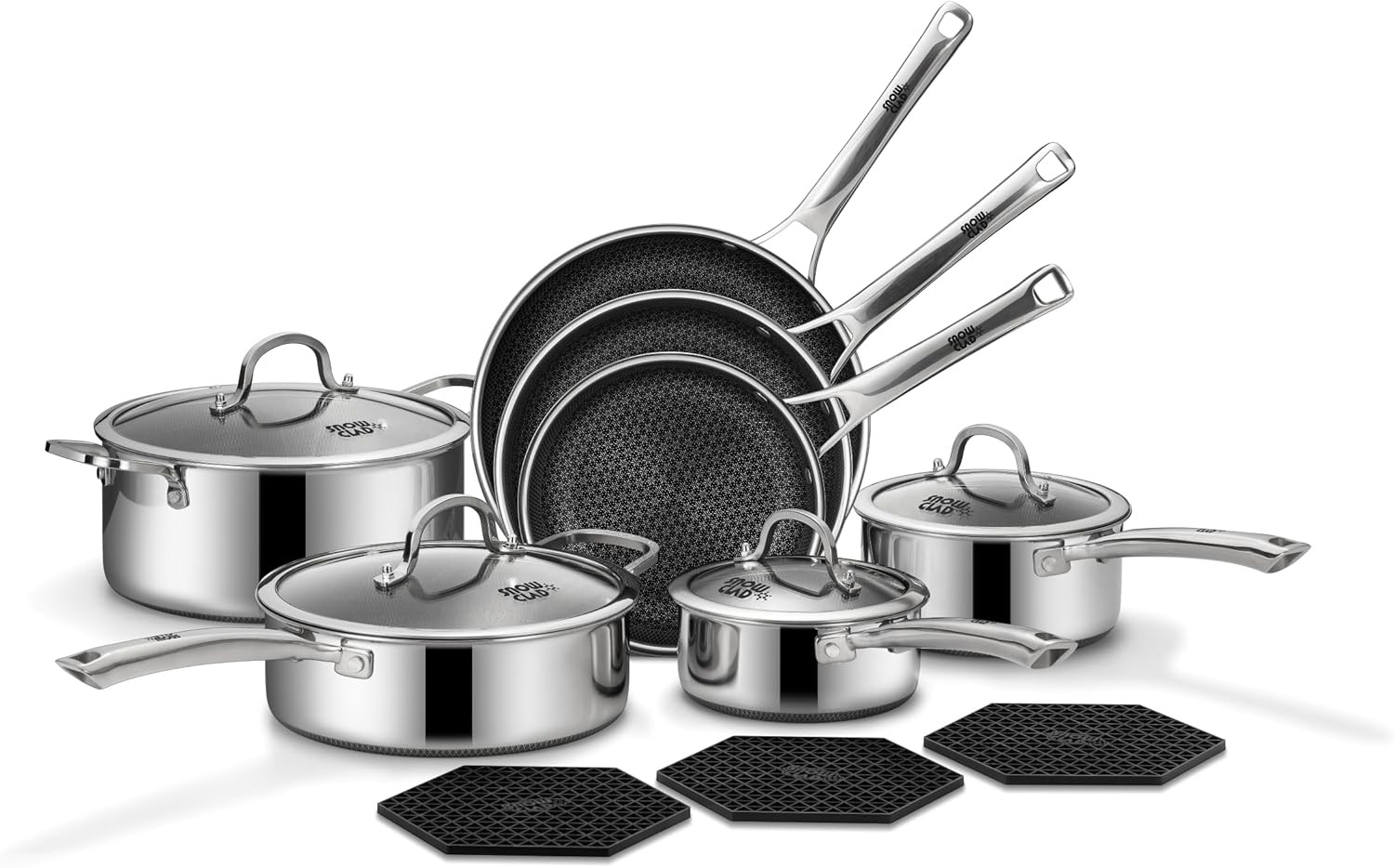 Pots and Pans Set Non Stick, 14 Pcs Hybrid Stainless Steel Cookware Sets, Non St