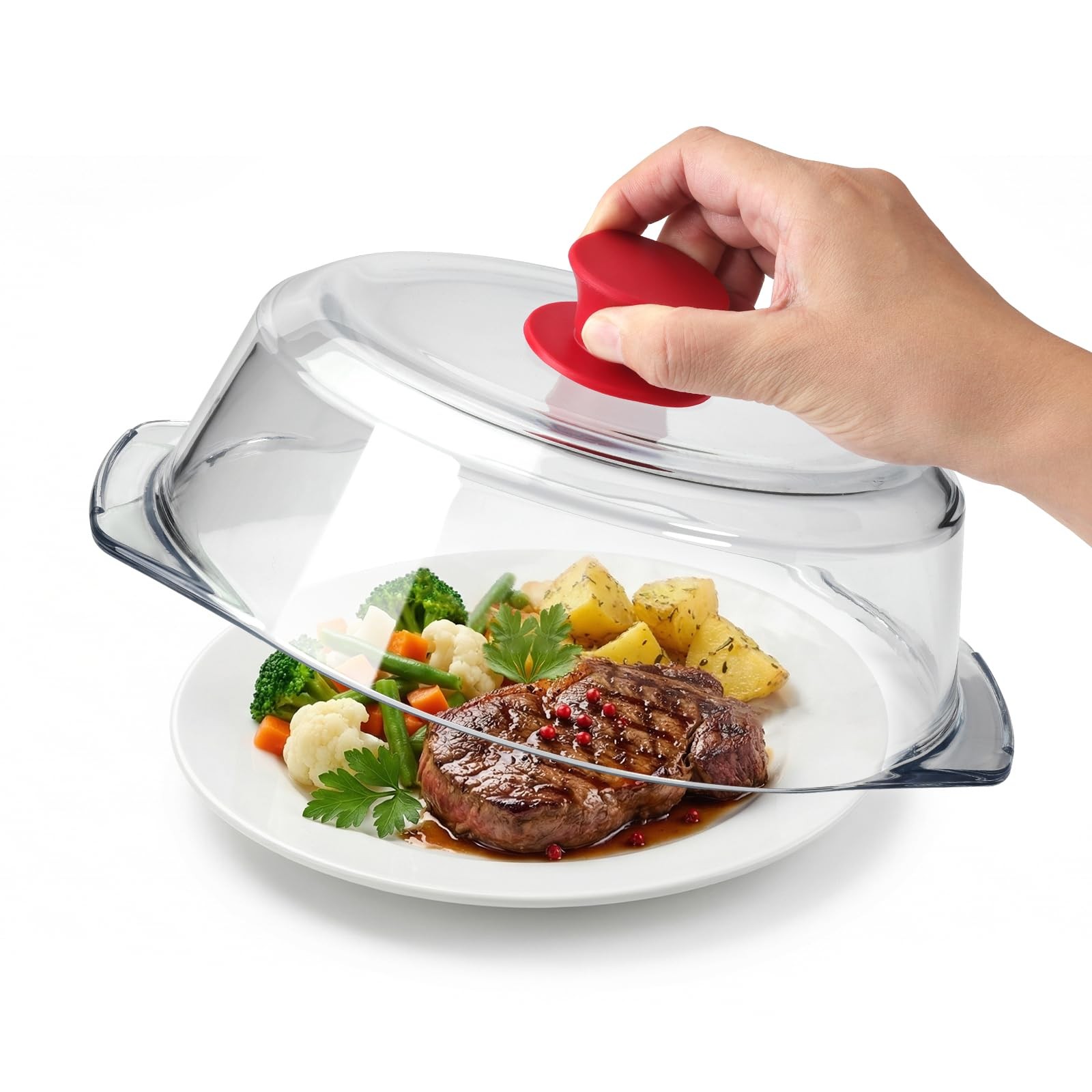 Glass Microwave Cover for Food with Silicone Handle & Ceramic Screw