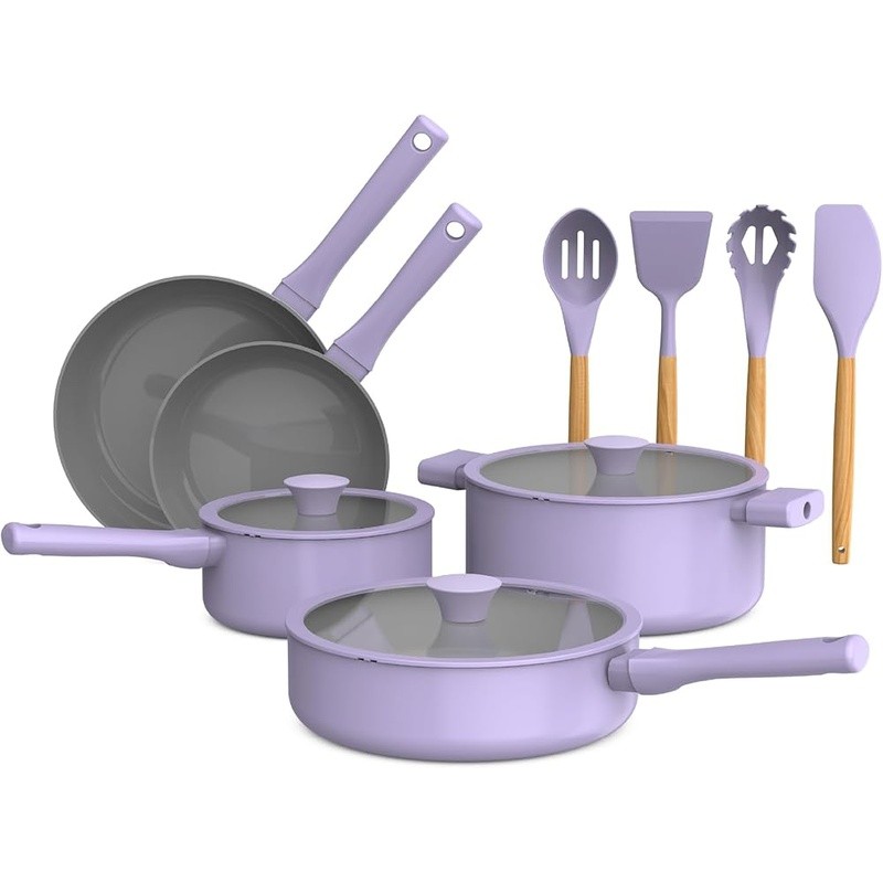 12 Pcs Nonstick Cookware Set Ceramic Pots Pans Utensils Induction Safe New