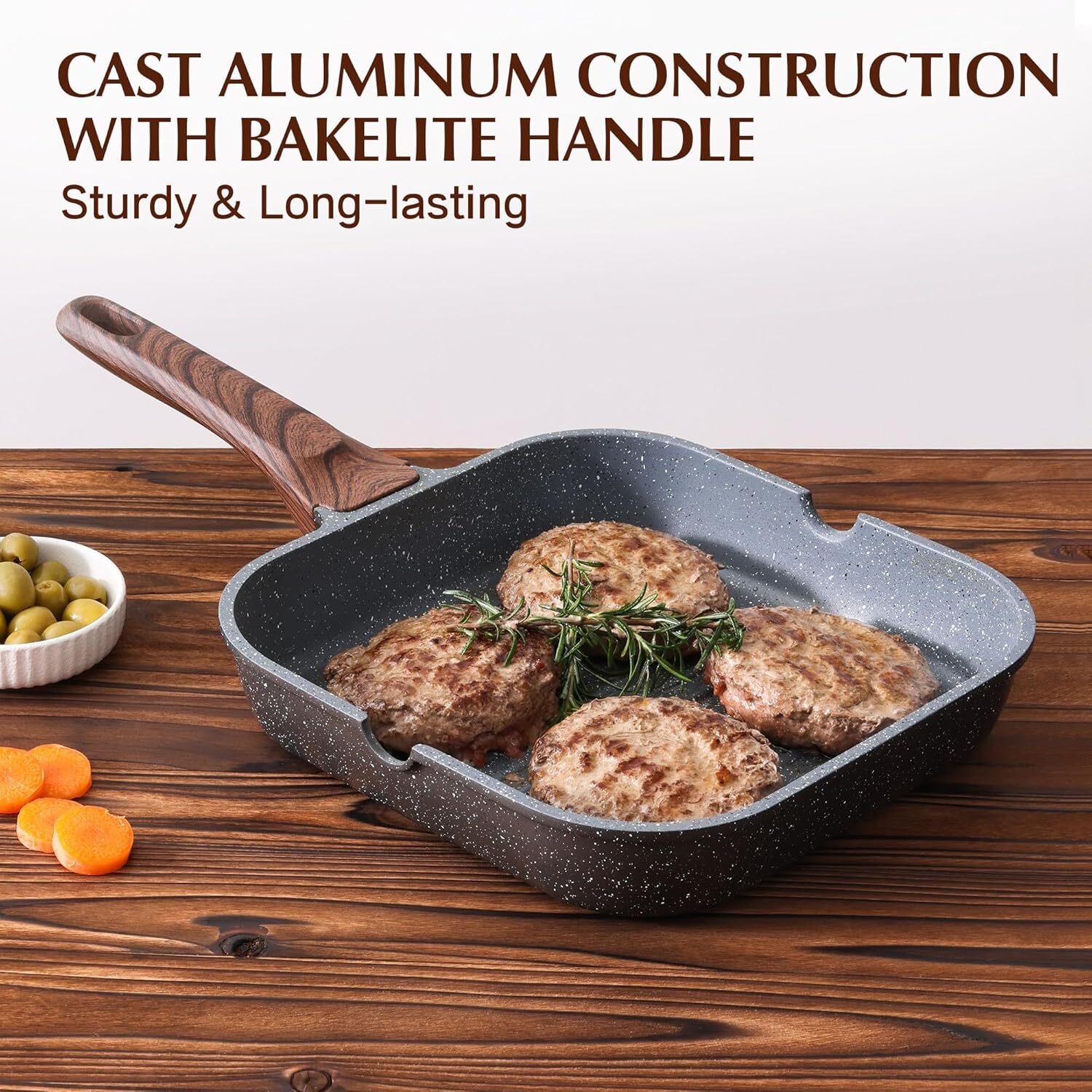 Stovetop Non-Stick Grill Pan, Multi-Function Grill with Pouring Spout,Frying Pan