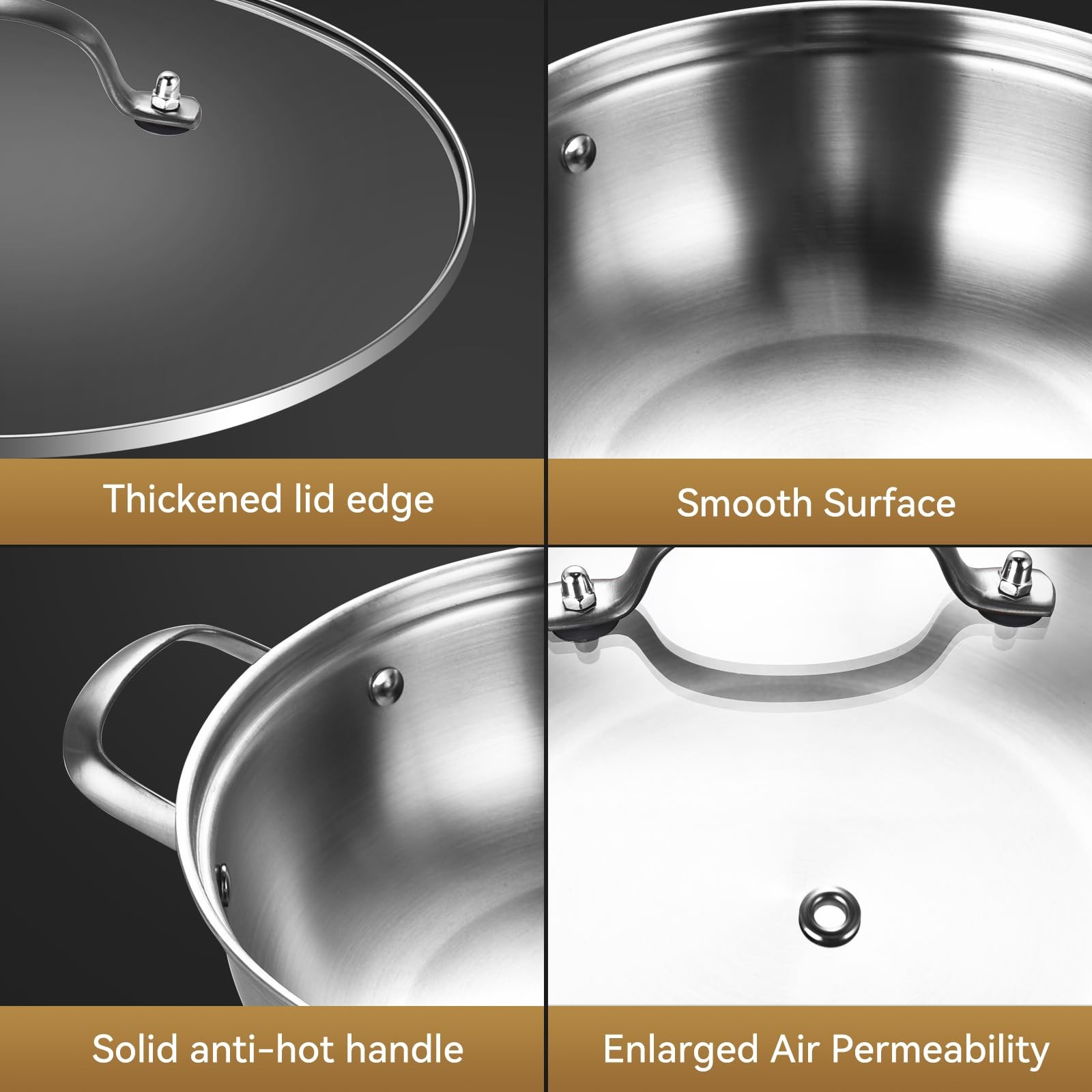 14 Inch Tri-Ply Stainless Steel Sauté Pan with Lid,Everyday Pan,Kadhai,Large …
