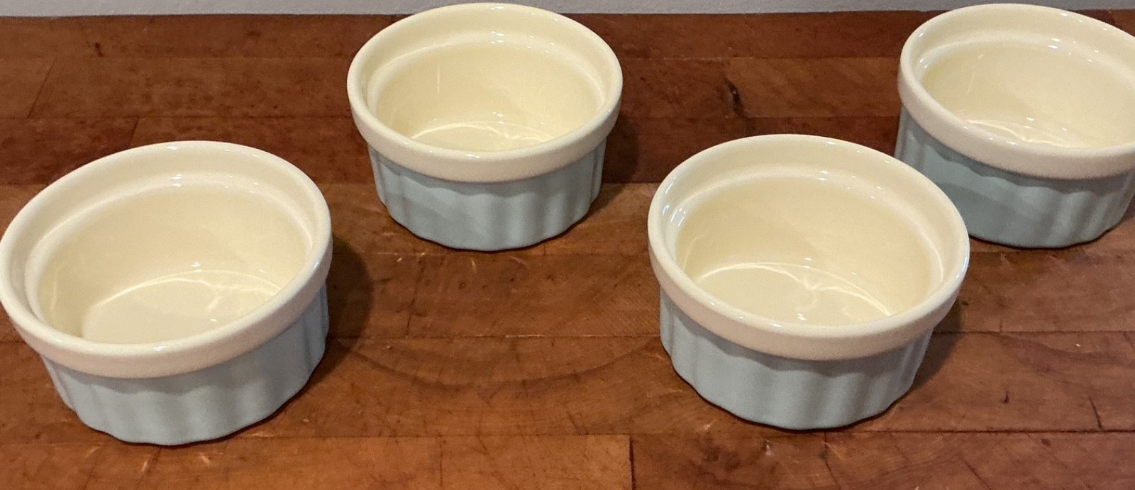 Set of 4 Light Blue & Cream 8 Ounce Ramekins Natural Elements from Kitchen Kraft