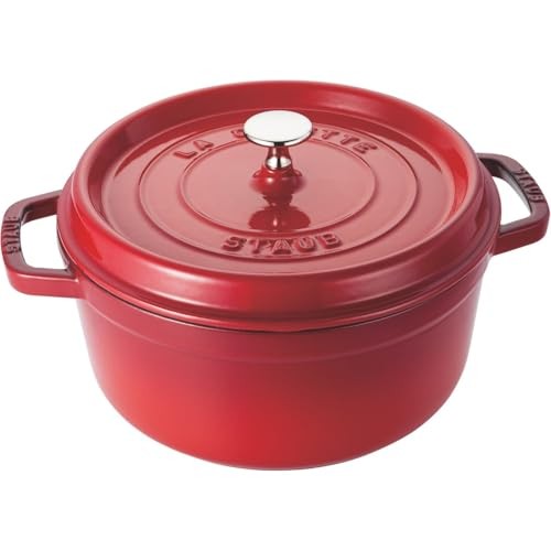 Staub Pico Cocotte Round Cherry 24cm Large Double-Handled Cast Iron Enamel Pot