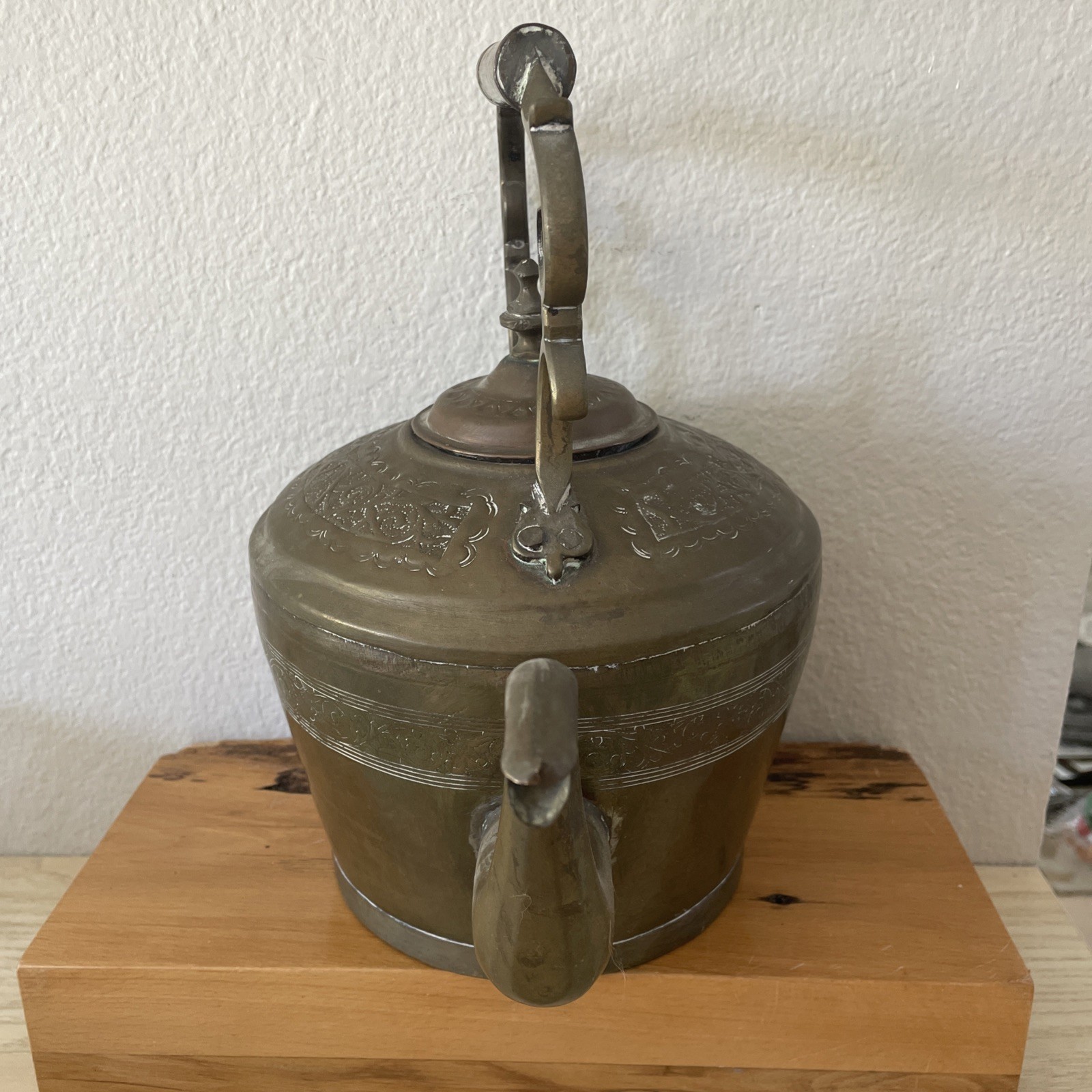Kettle Teapot Early 20th Century French England Country Brass Sz L 11”H Engraved