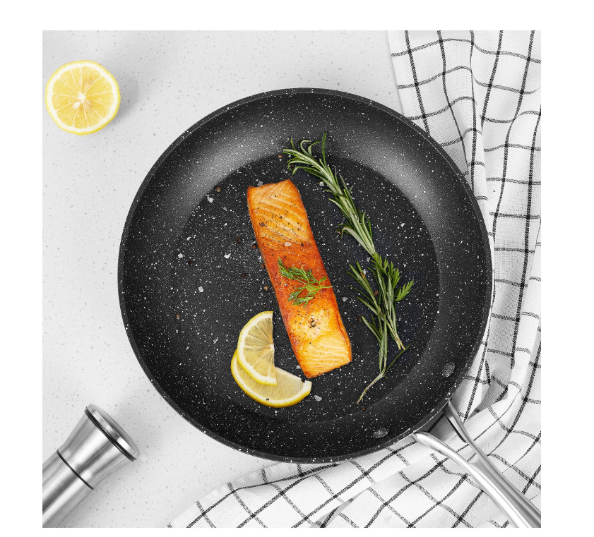 8in Nonstick Frying Pan with Lid Black Marble Stone Coating Oven Safe