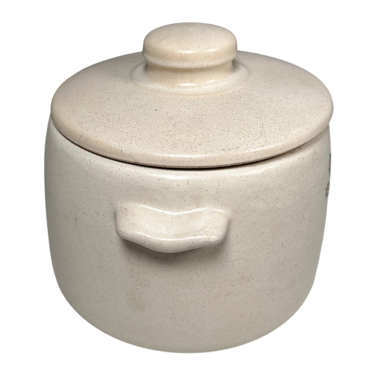 West Bend Stoneware Bean Pot Lidded Crock Autumn Leaf Acorn Speckled Cream USA